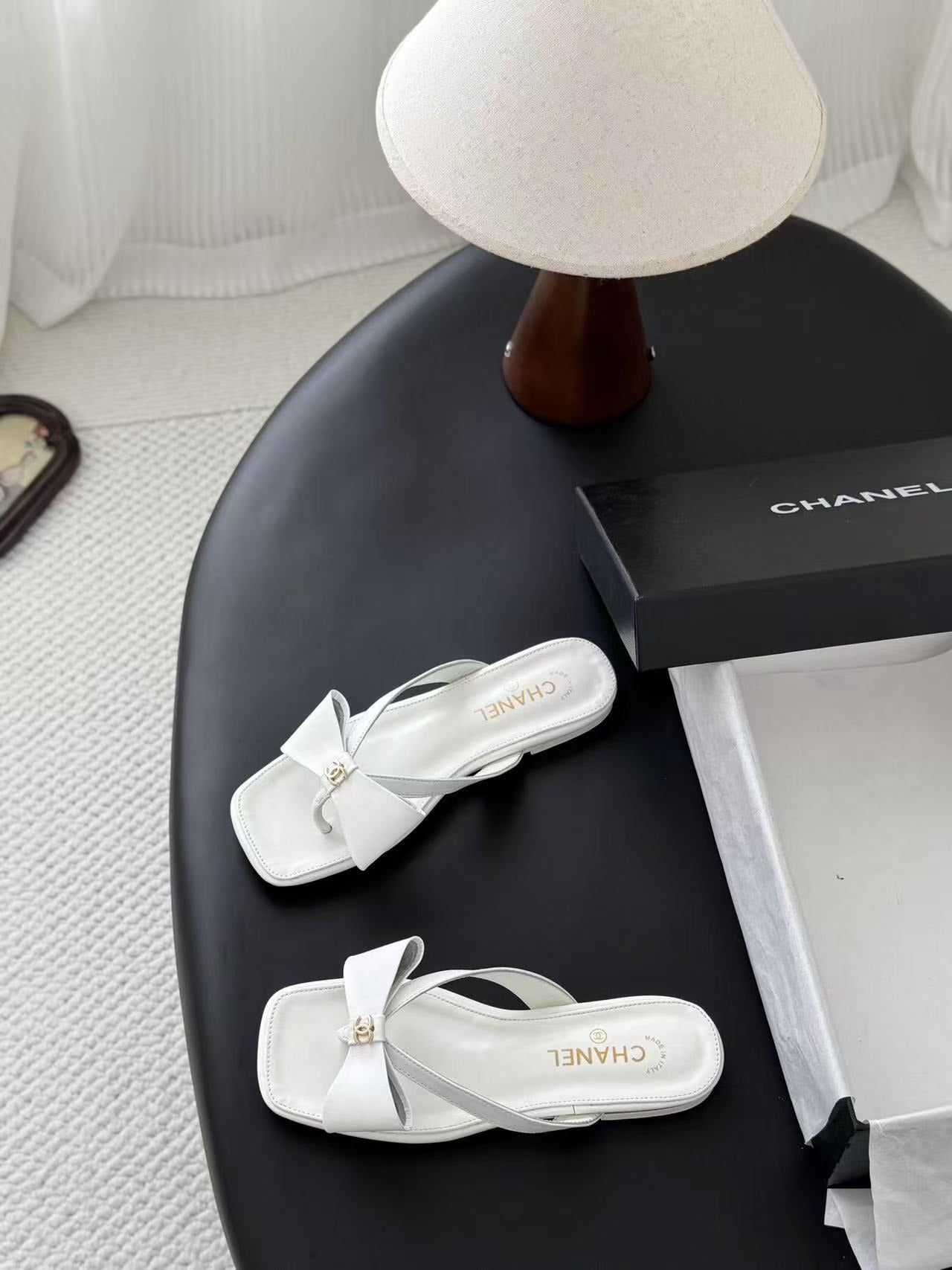 Chanel Lambskin Leather Bow Slides