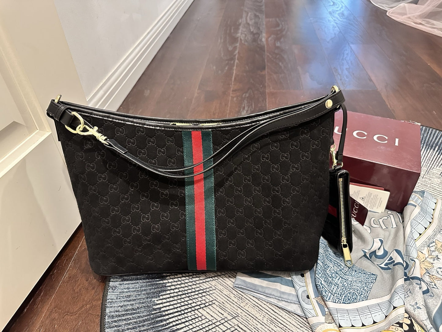 Gucci Suede & Canvas Vintage-Finish Crossbody Bag