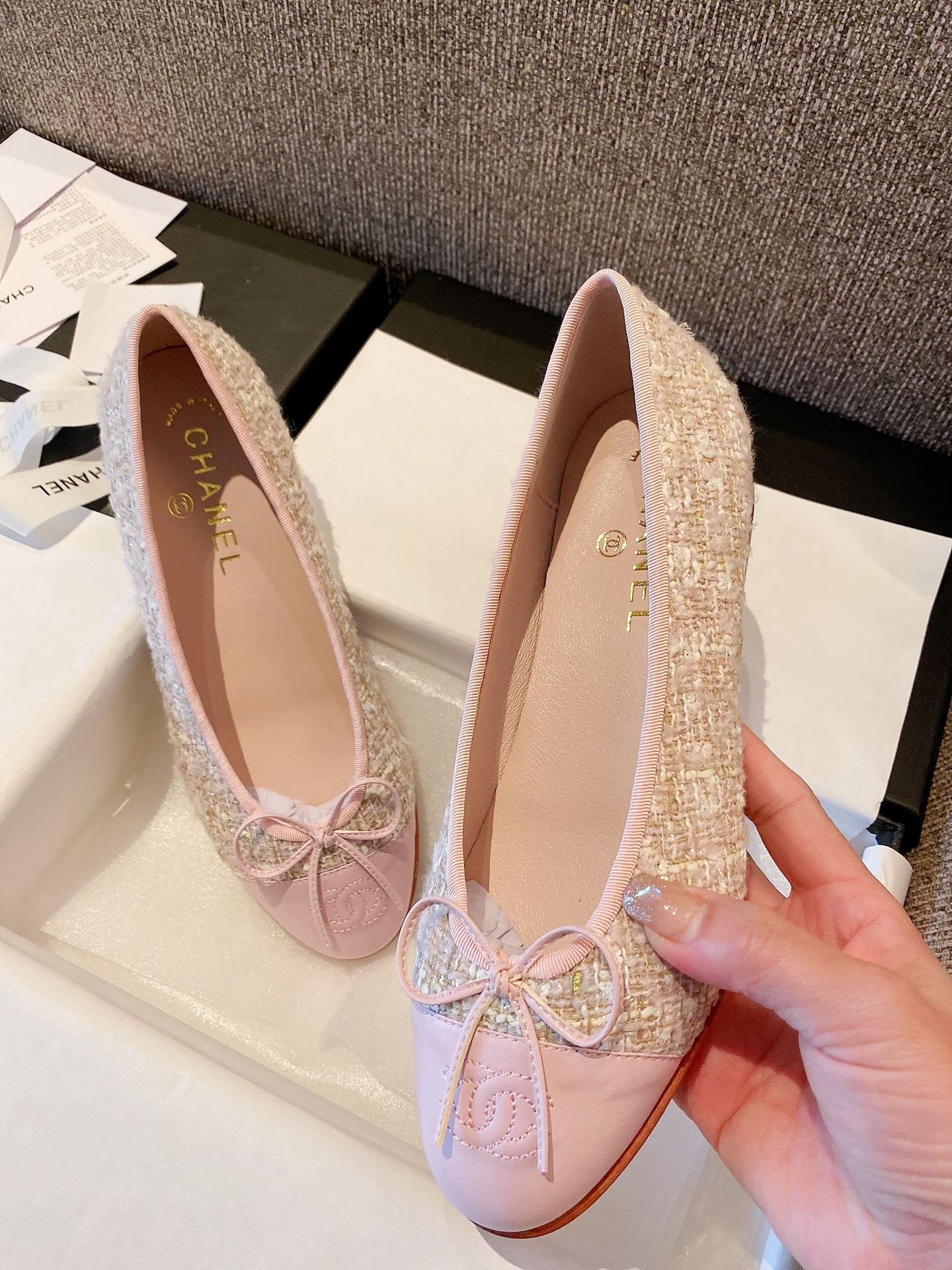 Chanel Leather Bow Ballet Flats
