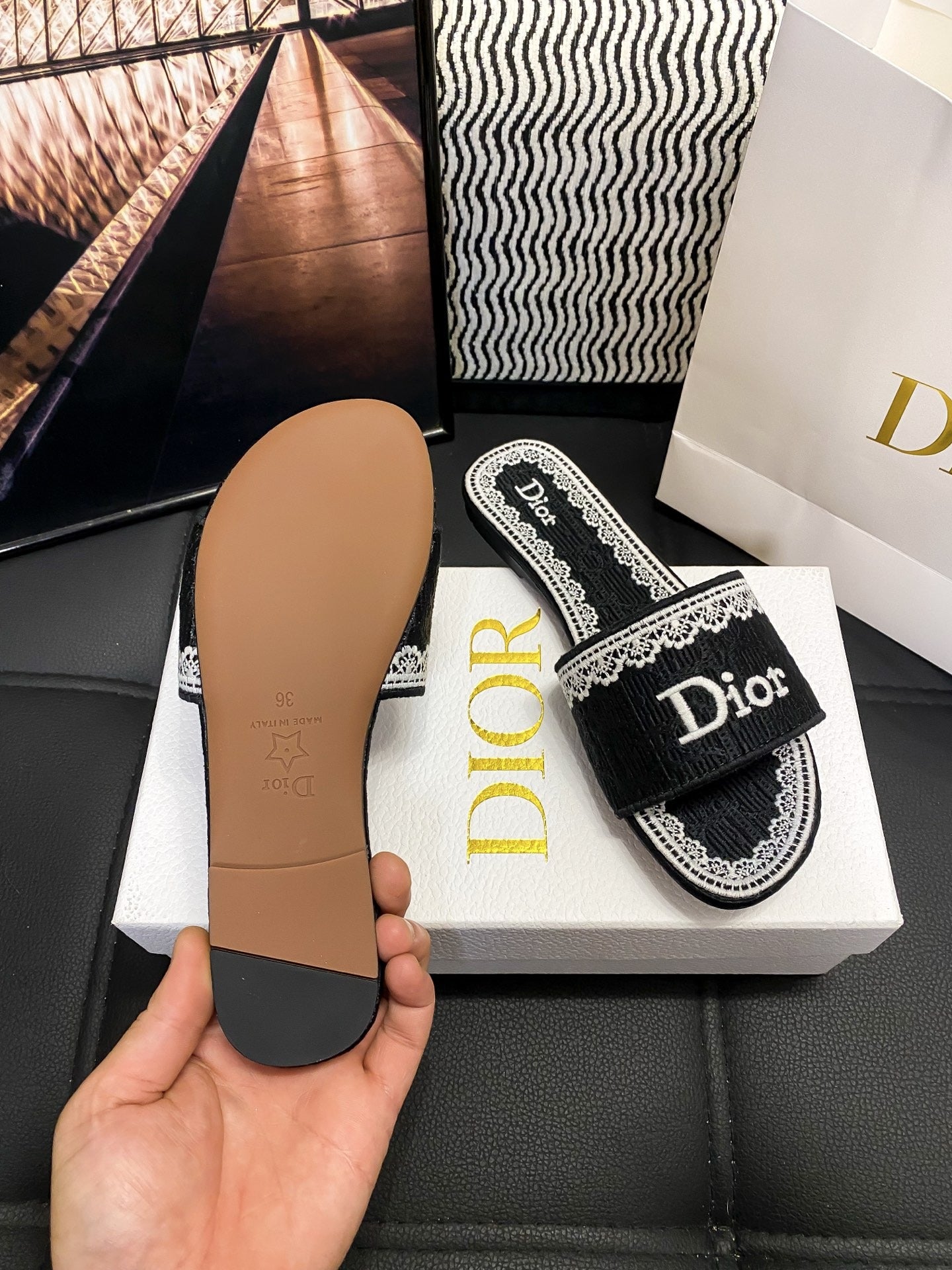 Dior Leather Logo Slides