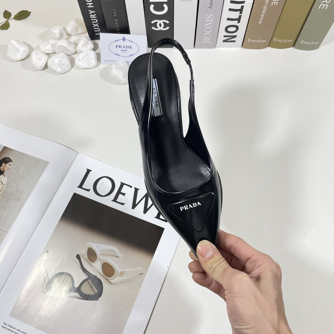 Prada Patent Leather & Lambskin Leather Pointed Toe Sandals