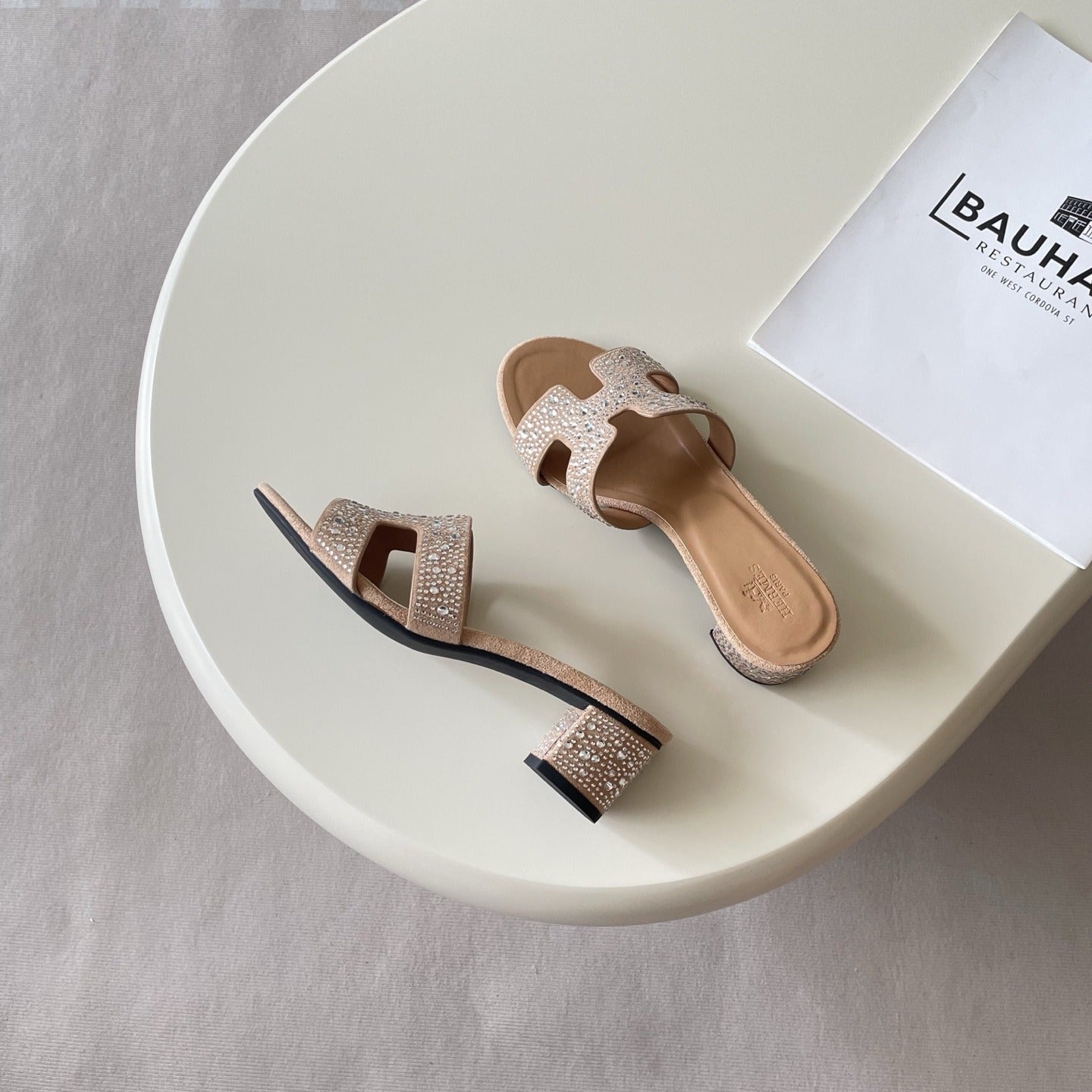 Hermes Leather Crystal Slides
