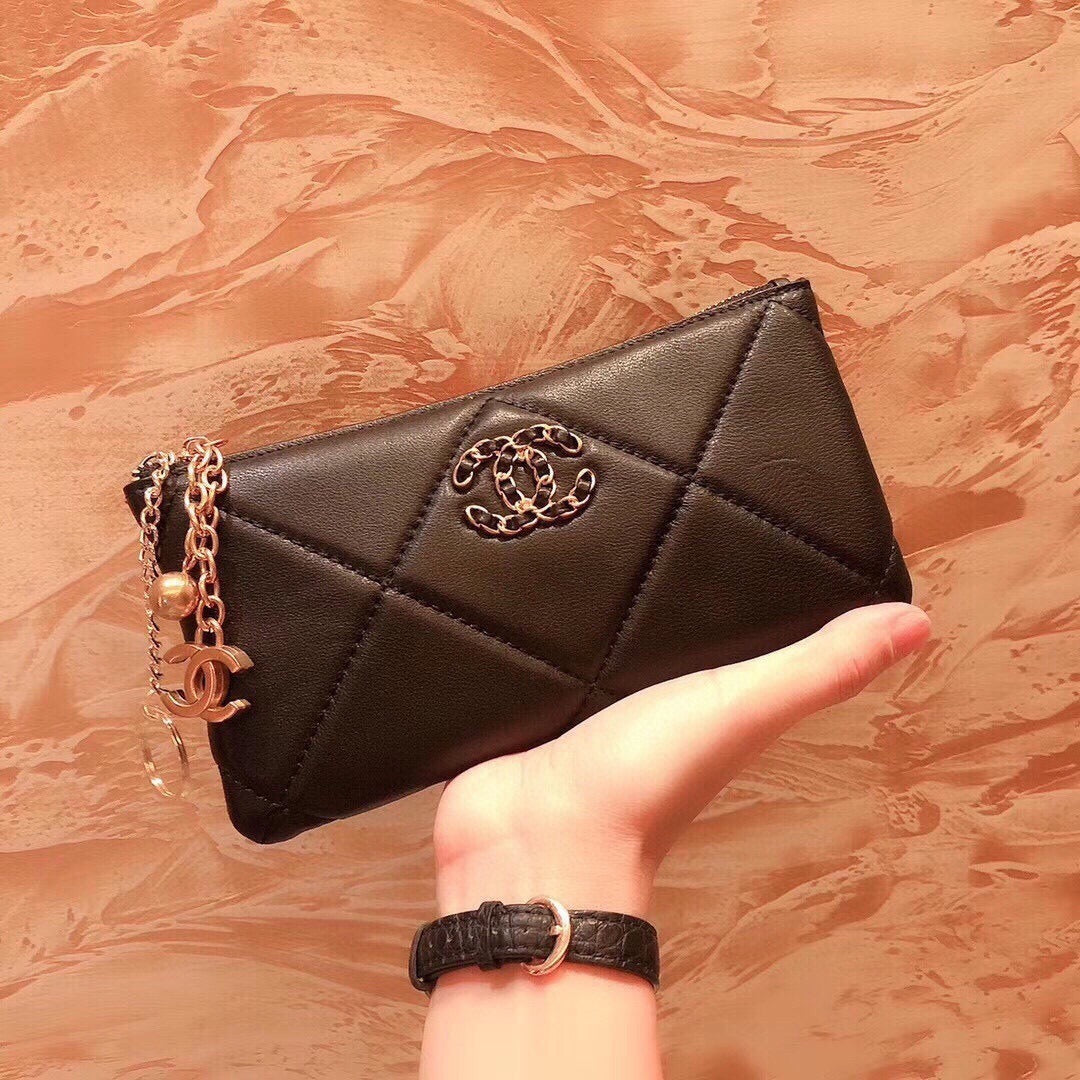 Chanel Black Lambskin Leather Wallet