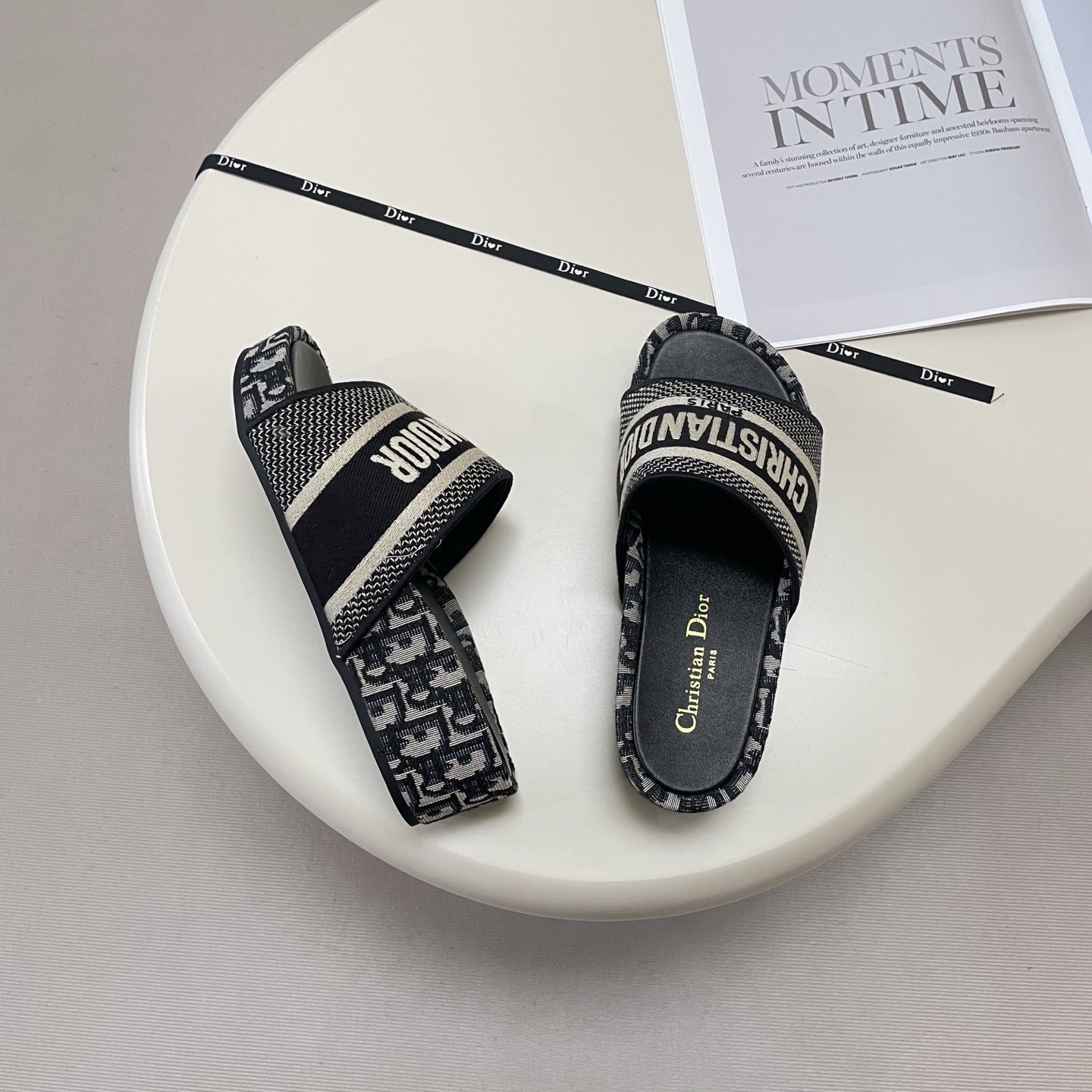 Dior Leather Embroidered Slides