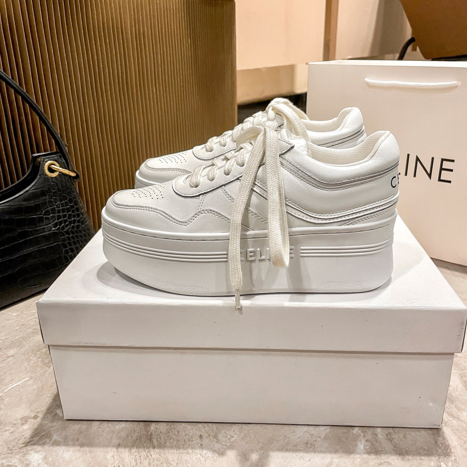 Celine Leather Vintage-Finish Sneakers