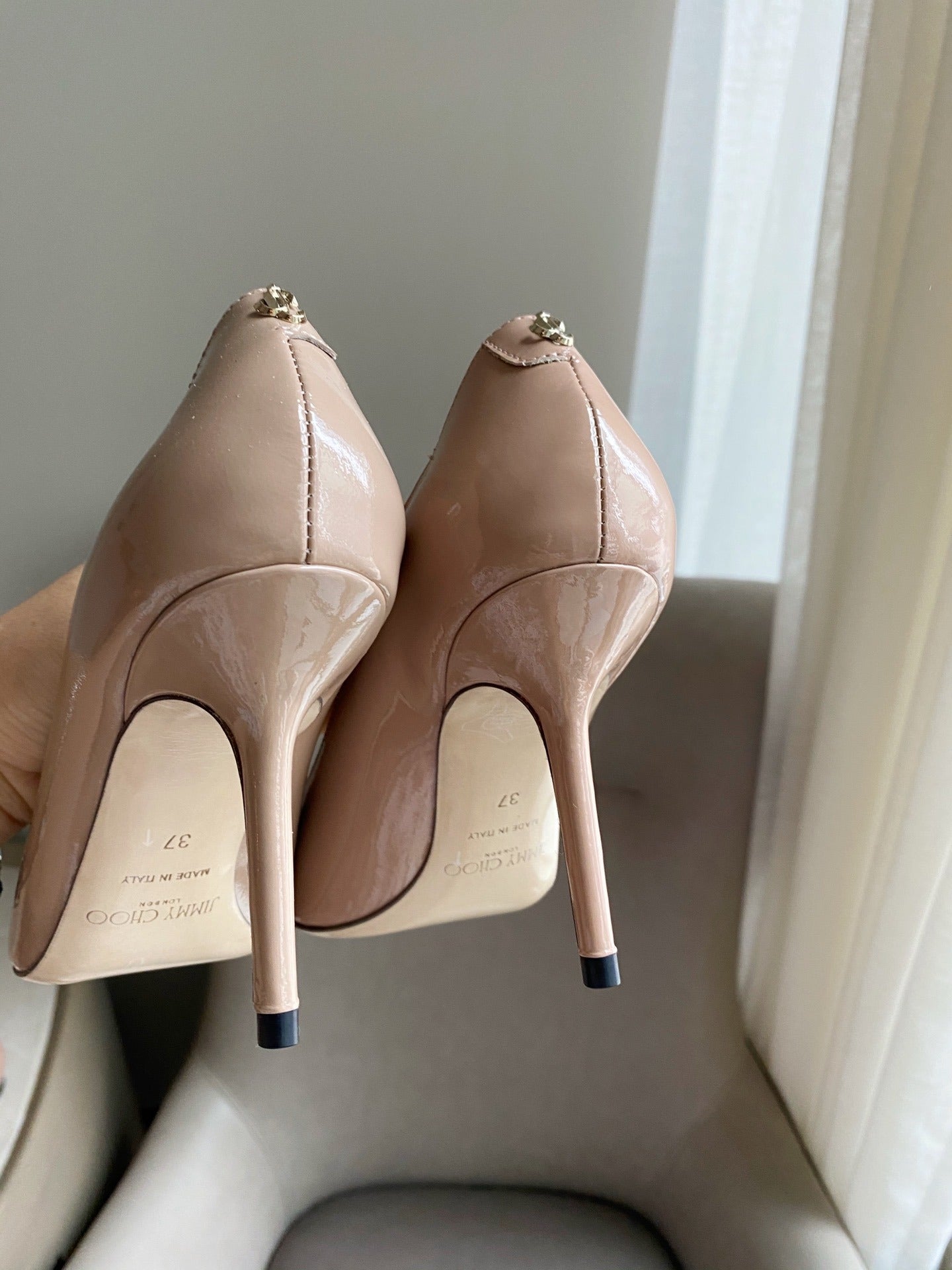 Jimmy Choo Women Patent Leather & Lambskin Leather Pearl Heels