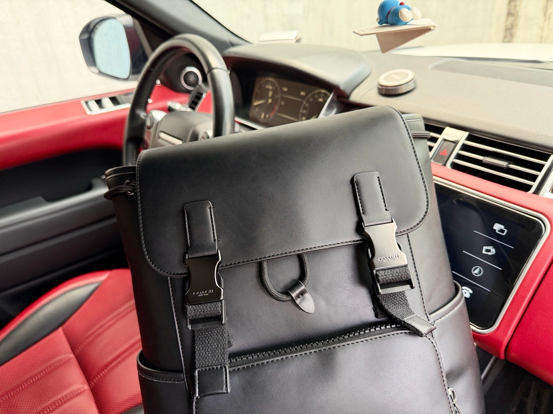 Coach Black Leather Logo Backpack