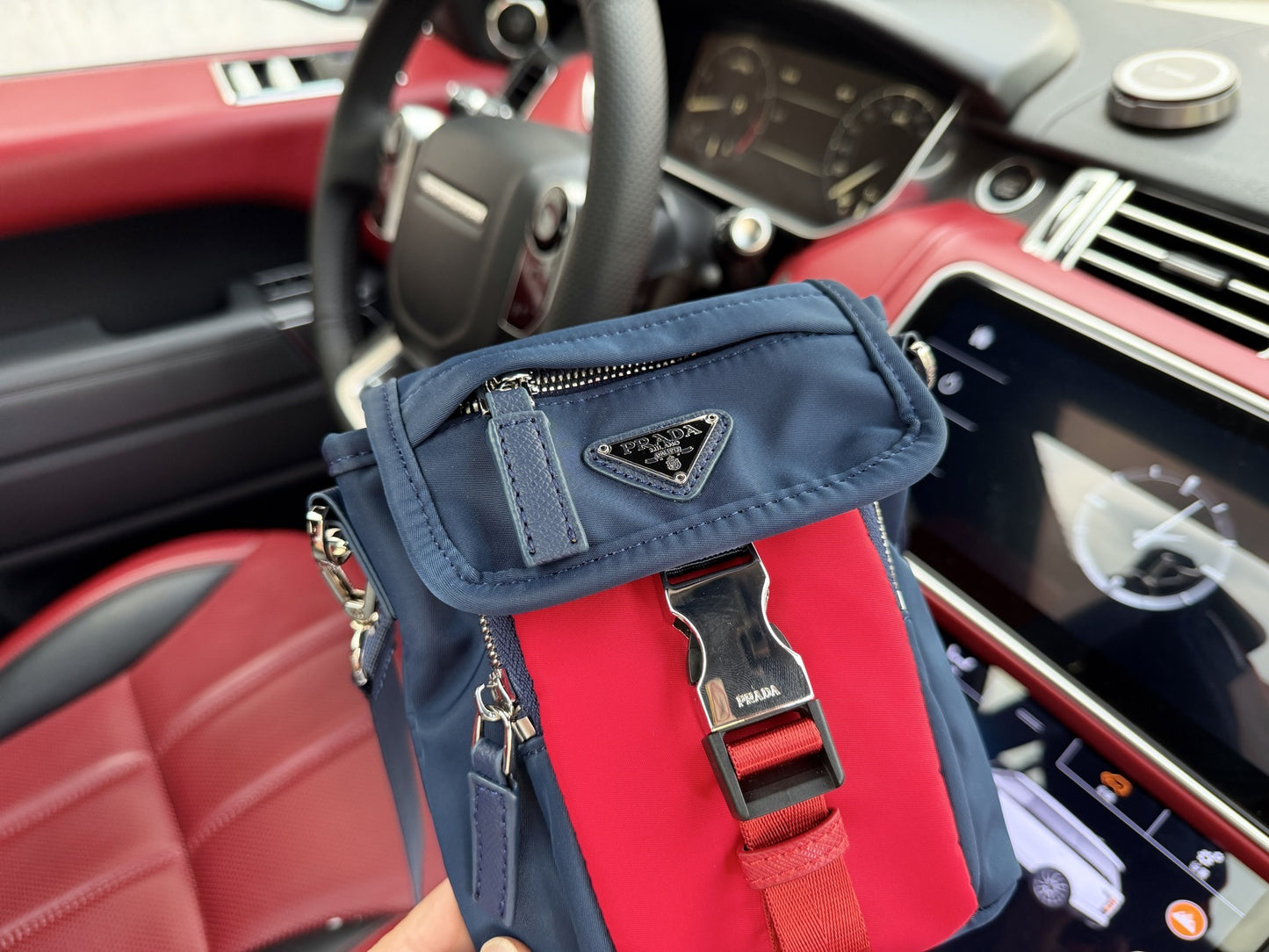 Prada Red Nylon & Leather Logo Shoulder Bag
