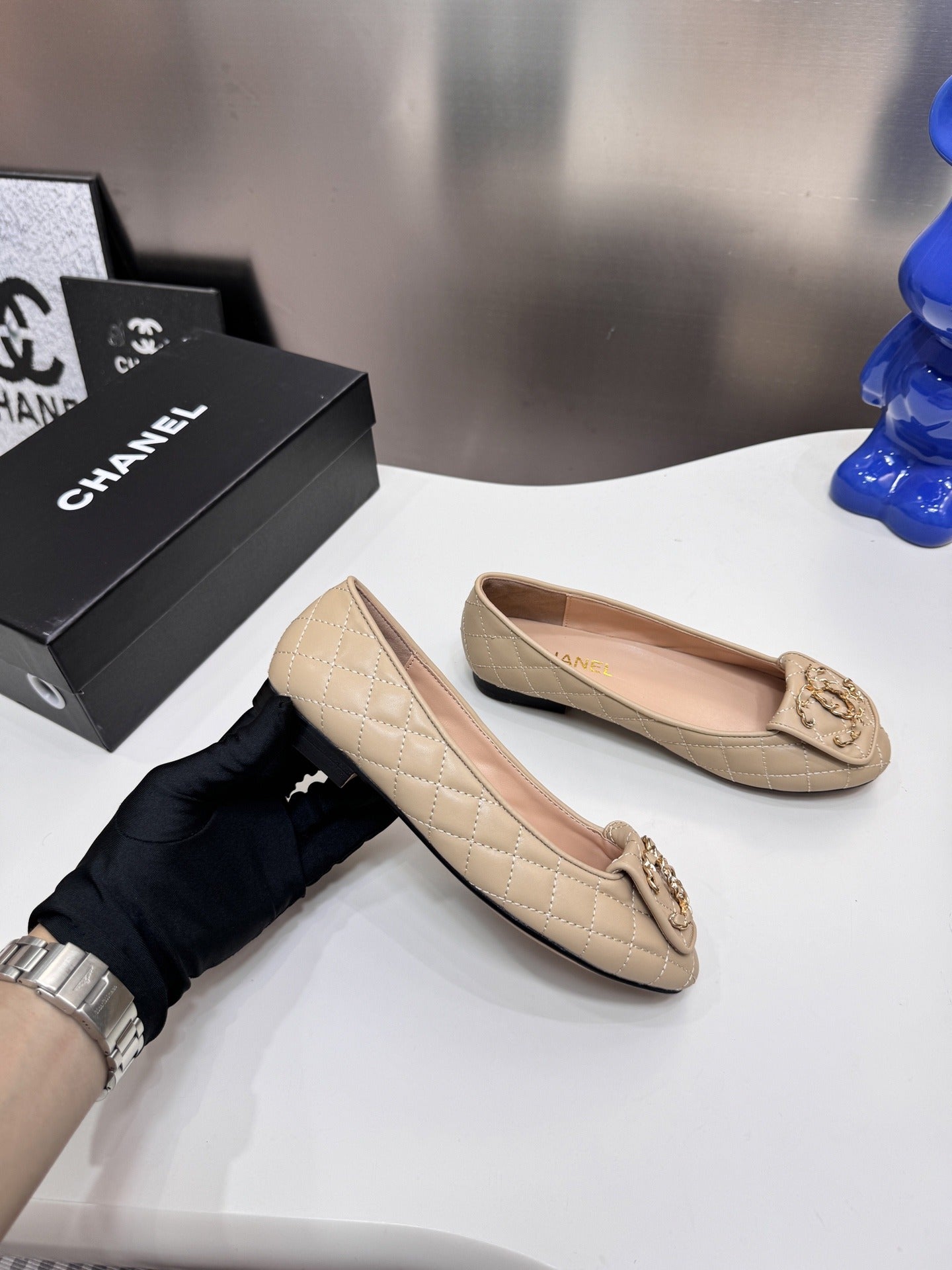 Chanel Lambskin Leather Chain Ballet Flats