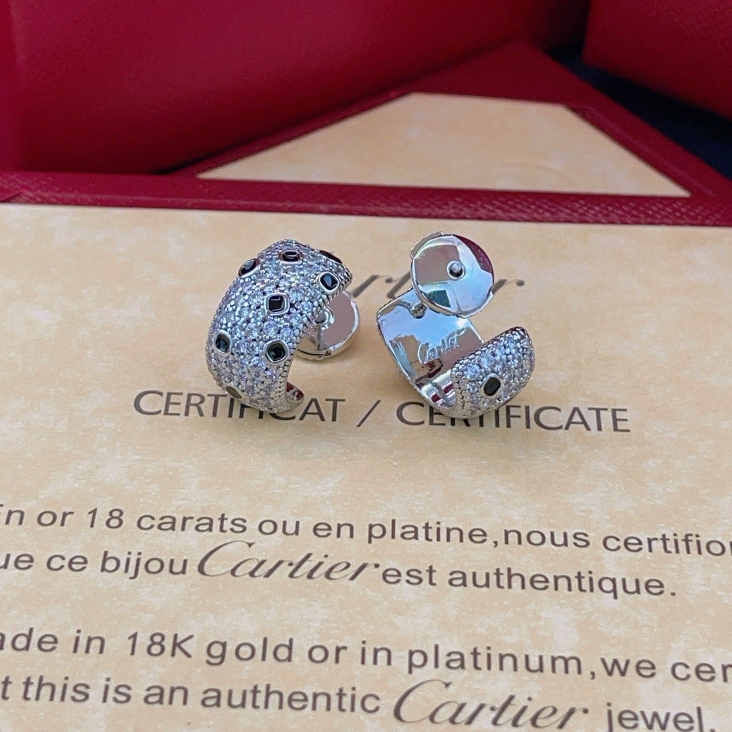 Cartier Silver Brass Leopard-Print Earrings