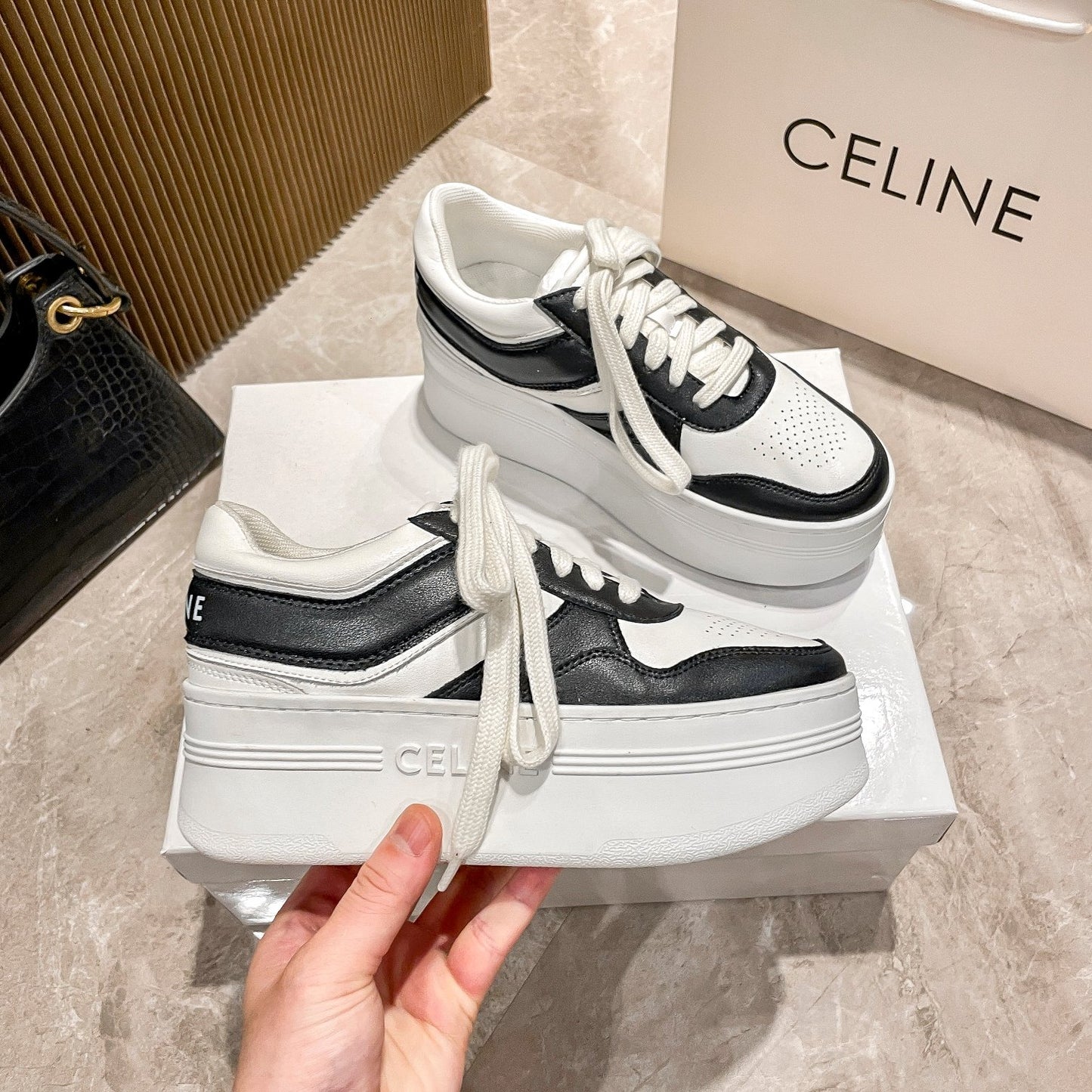 Celine Leather Vintage-Finish Sneakers