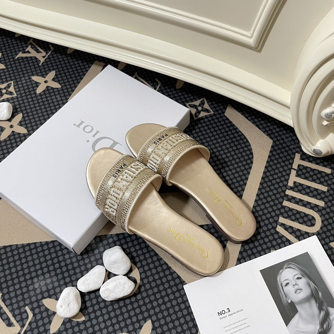 Dior Lambskin Leather Embroidered Slides