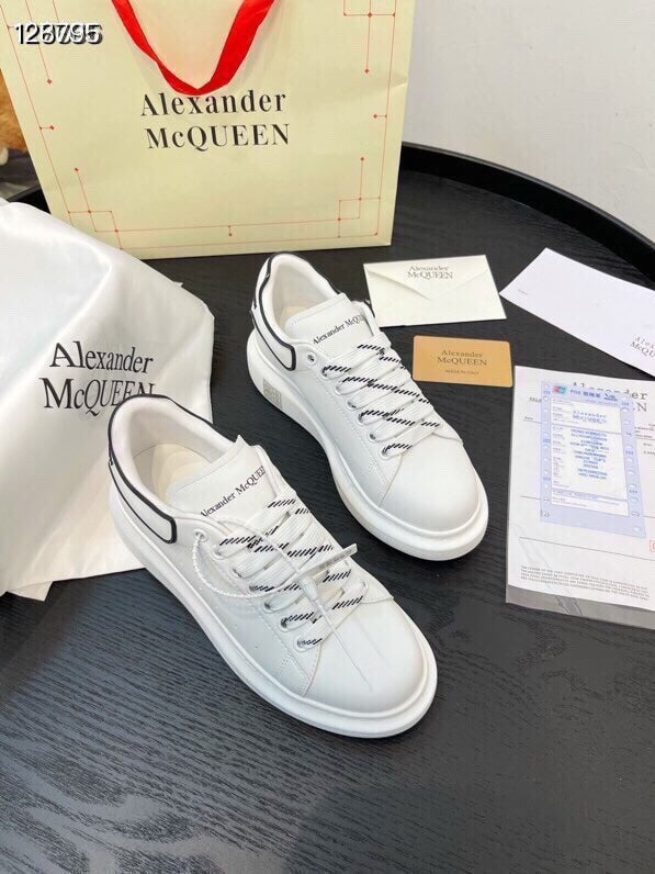 Alexander McQueen Women White Lambskin Leather Logo Sneakers