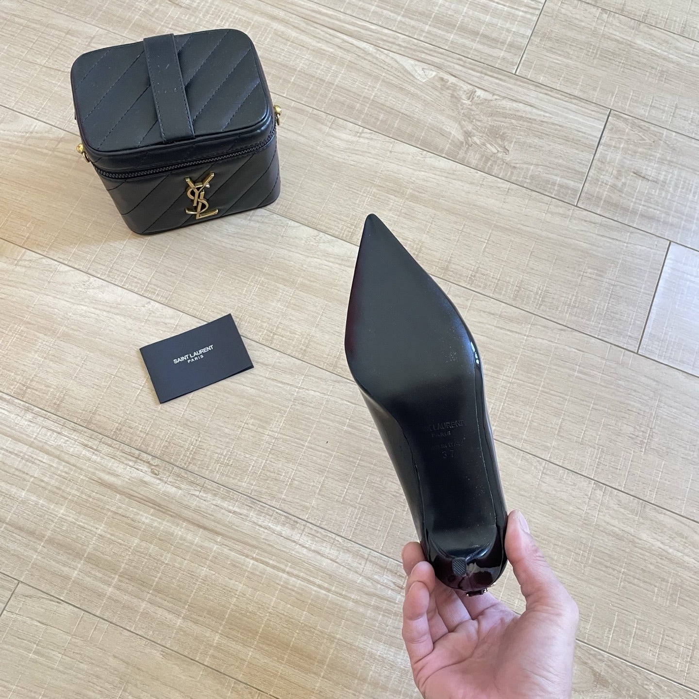 Saint Laurent Lambskin Leather Logo Heels
