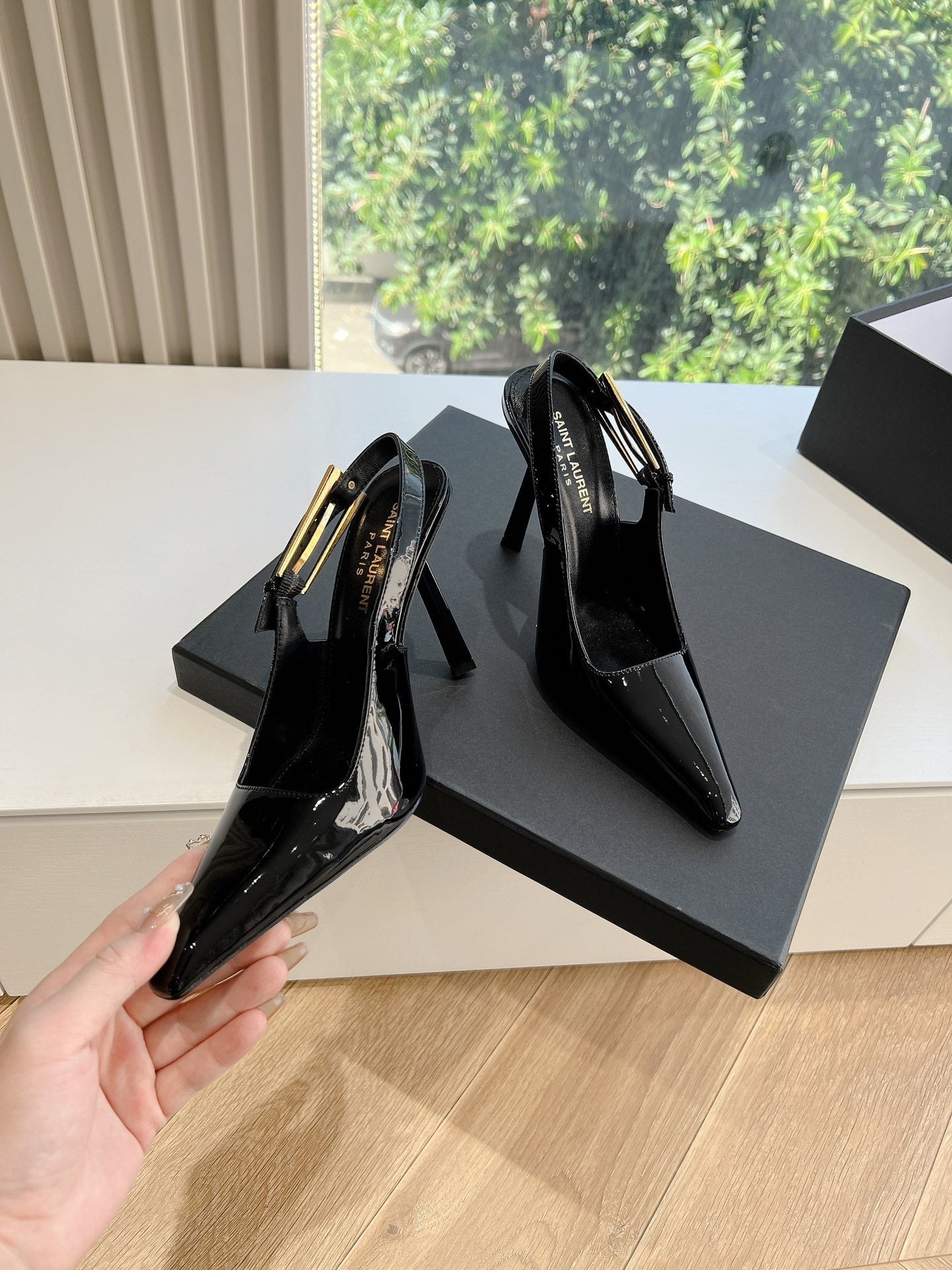 Saint Laurent Patent Leather Chain Heels