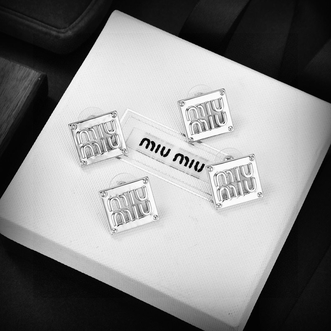 Miu Miu Brass Logo Earrings