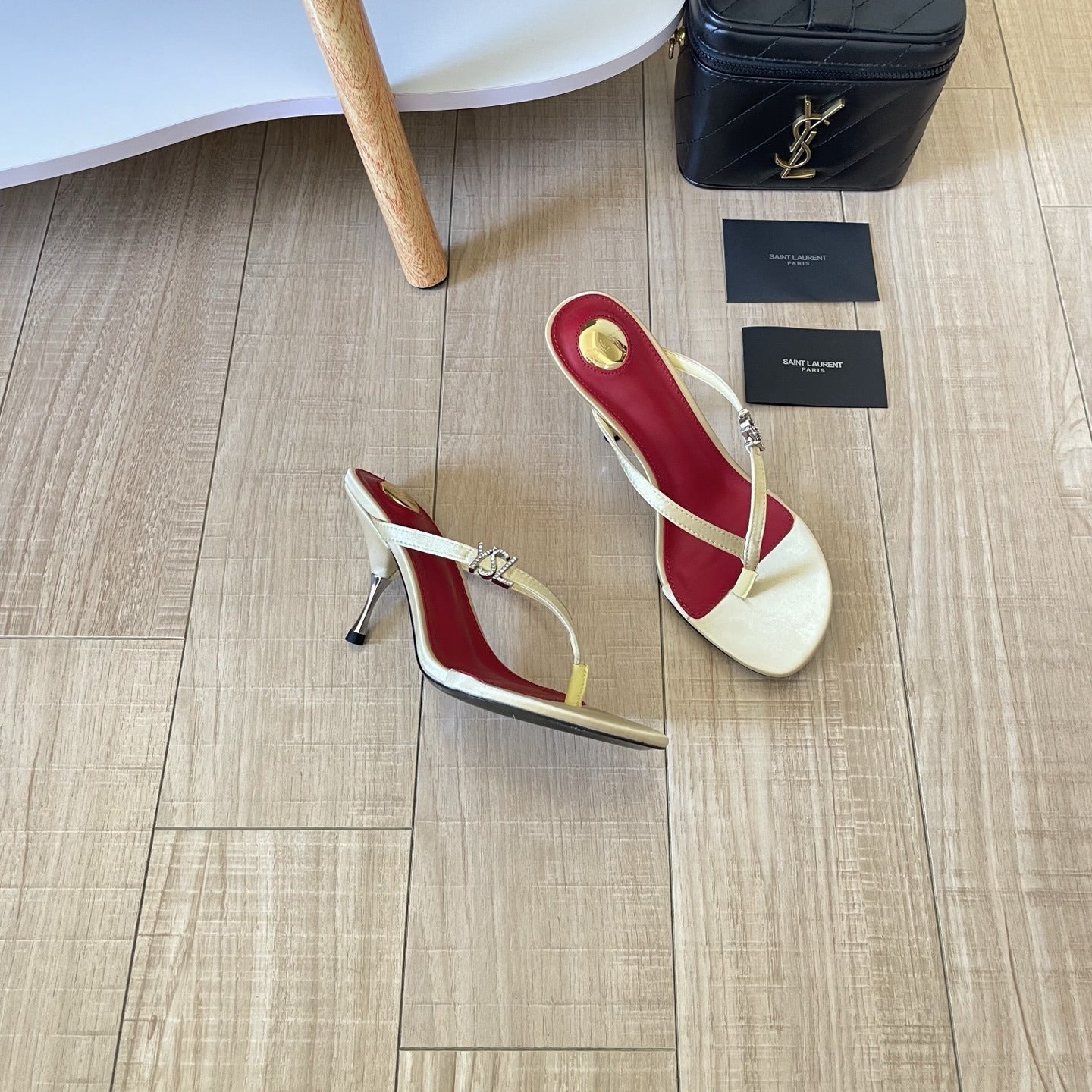 Saint Laurent Lambskin Leather Logo Slides