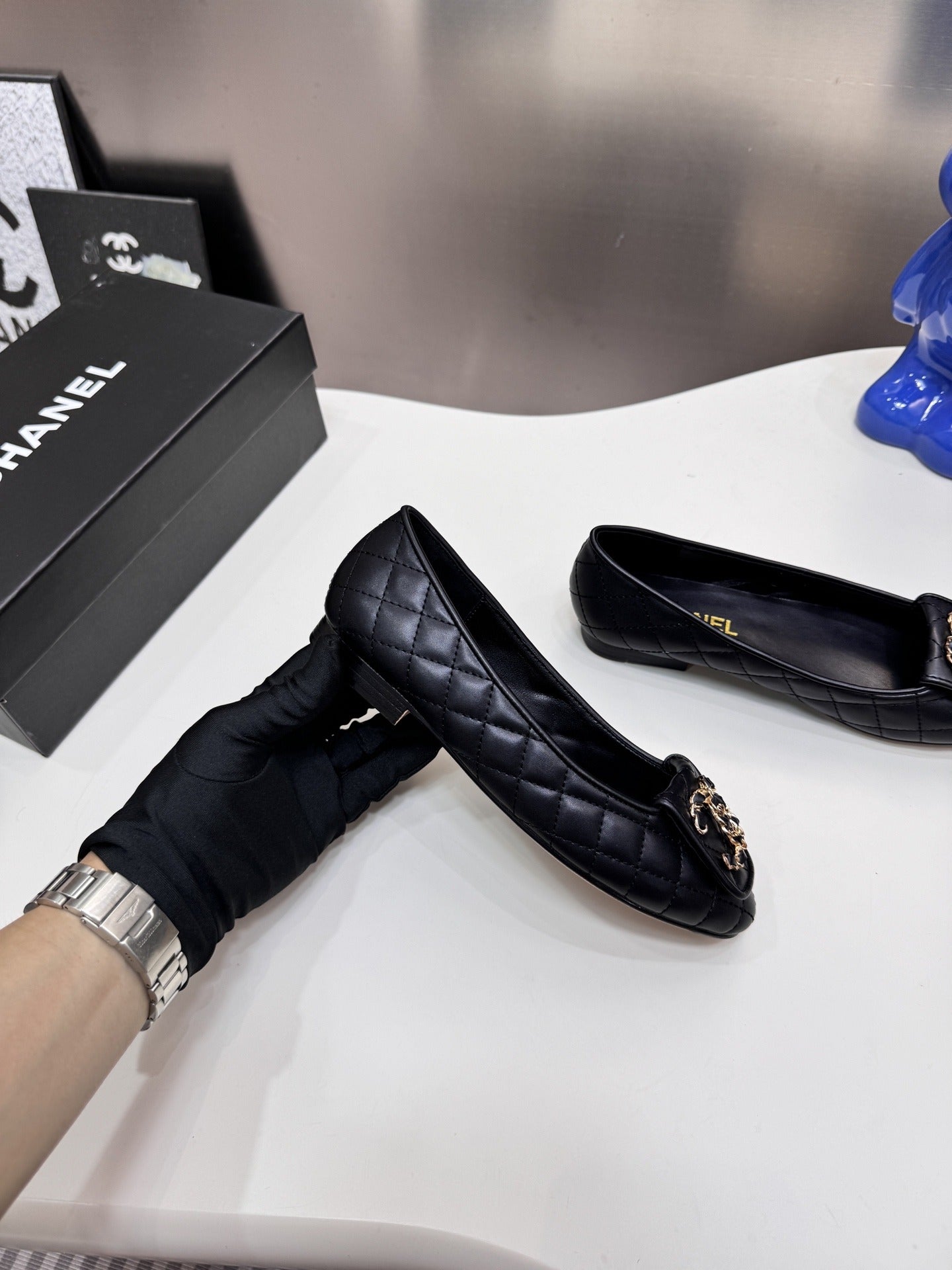 Chanel Lambskin Leather Chain Ballet Flats