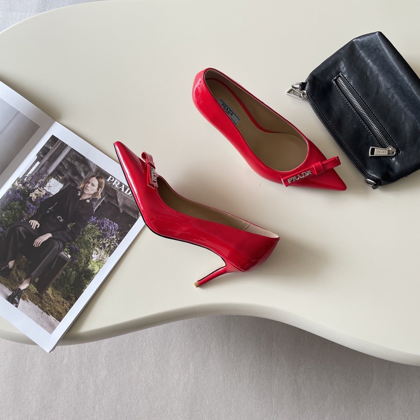 Prada Lambskin Leather Bow Heels
