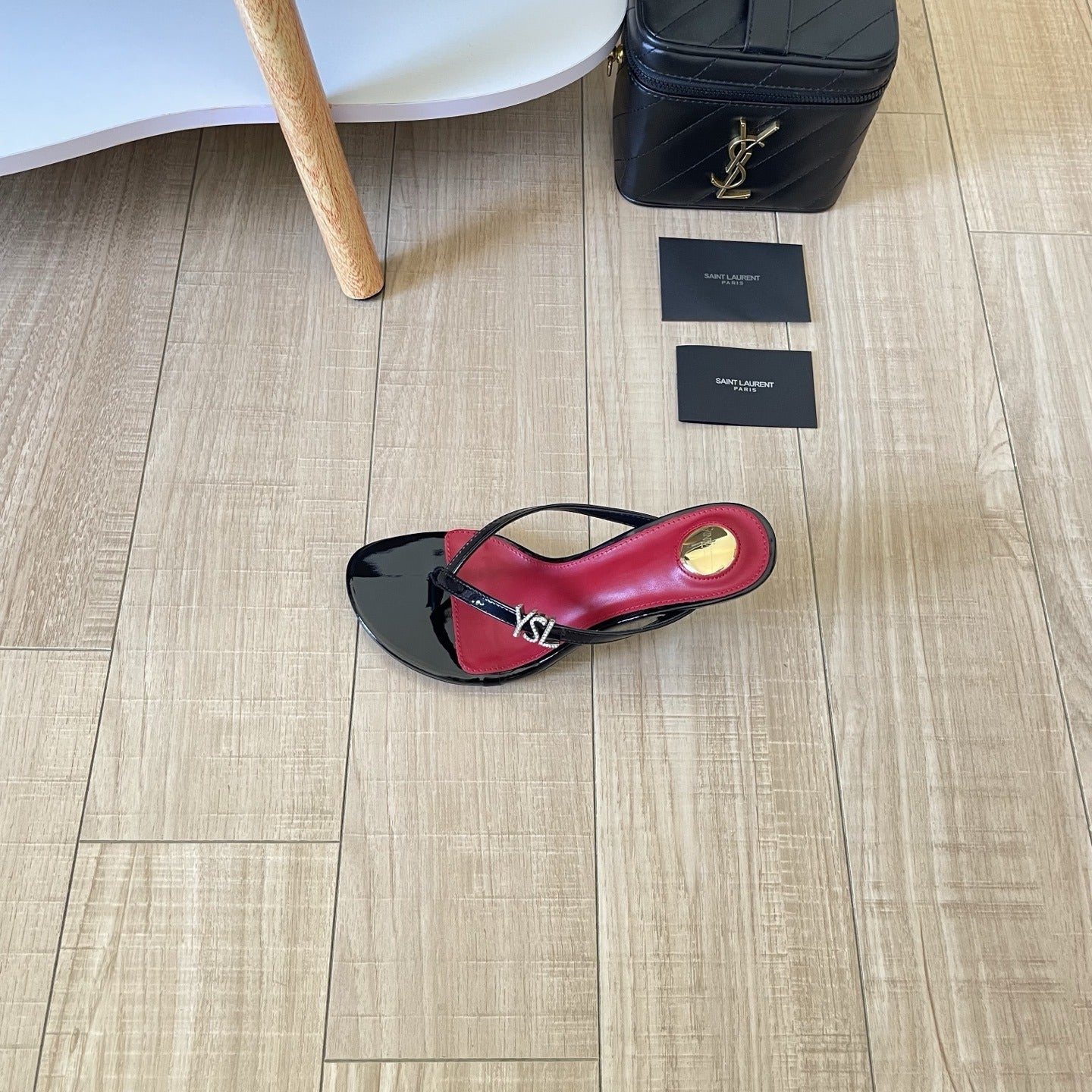 Saint Laurent Lambskin Leather Logo Slides
