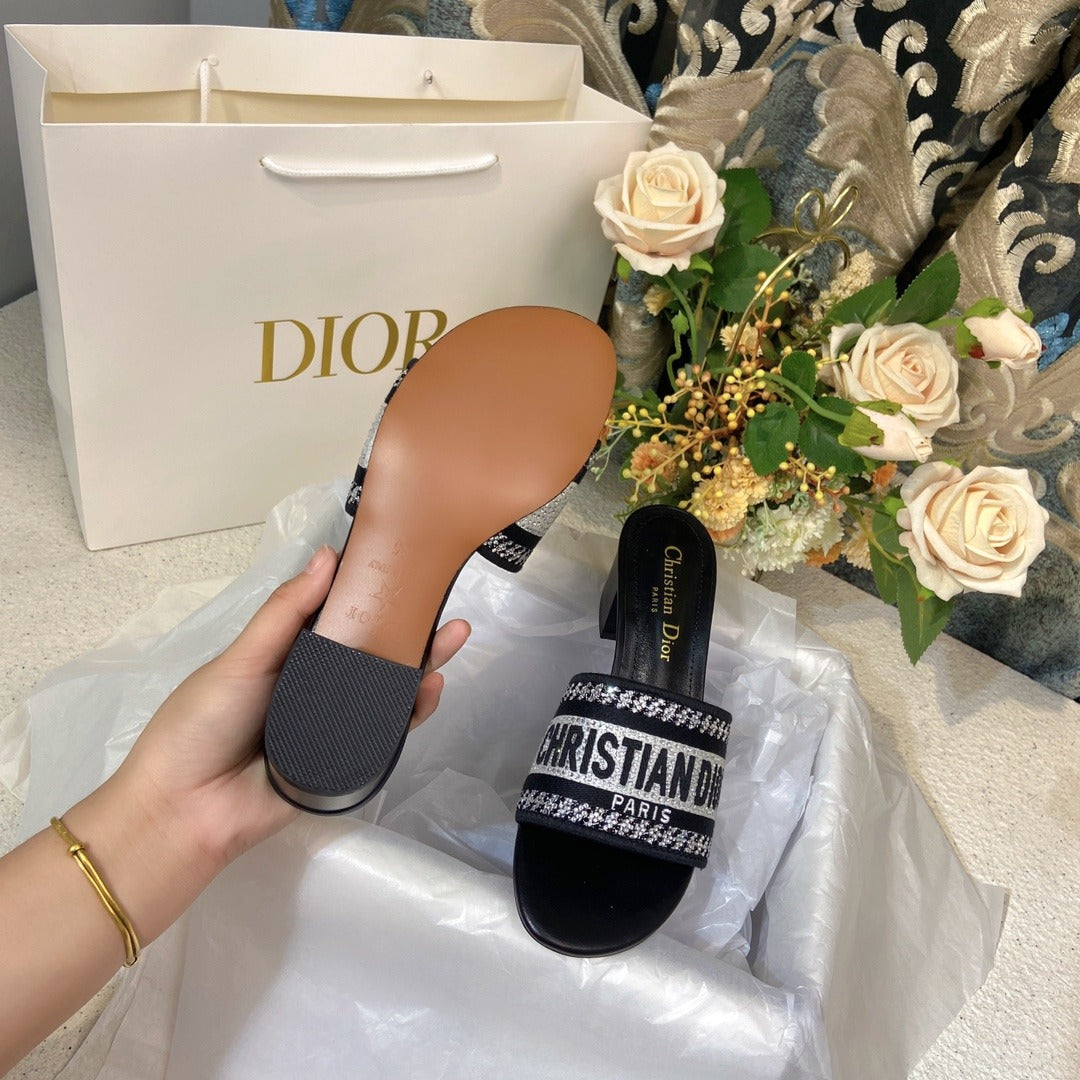 Dior Cotton & Lambskin Leather Crystal Sandals