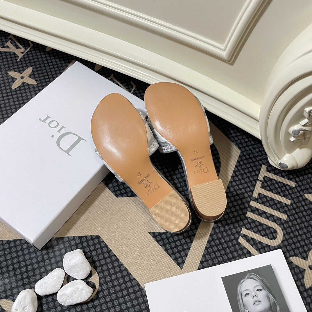 Dior Lambskin Leather Embroidered Slides