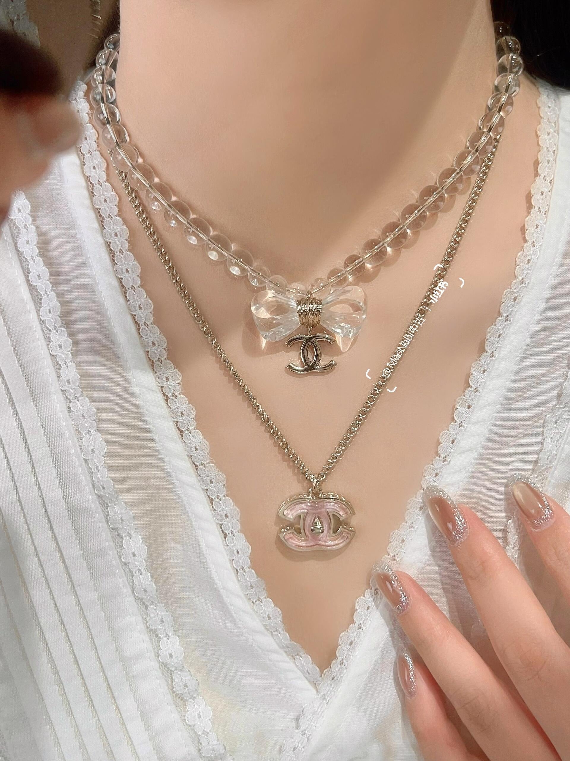 Chanel Pink Brass Necklace