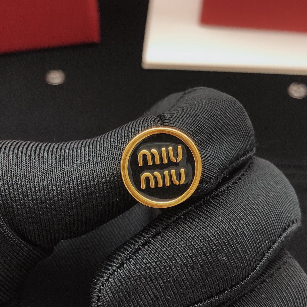 Miu Miu Black Brass Round Earrings