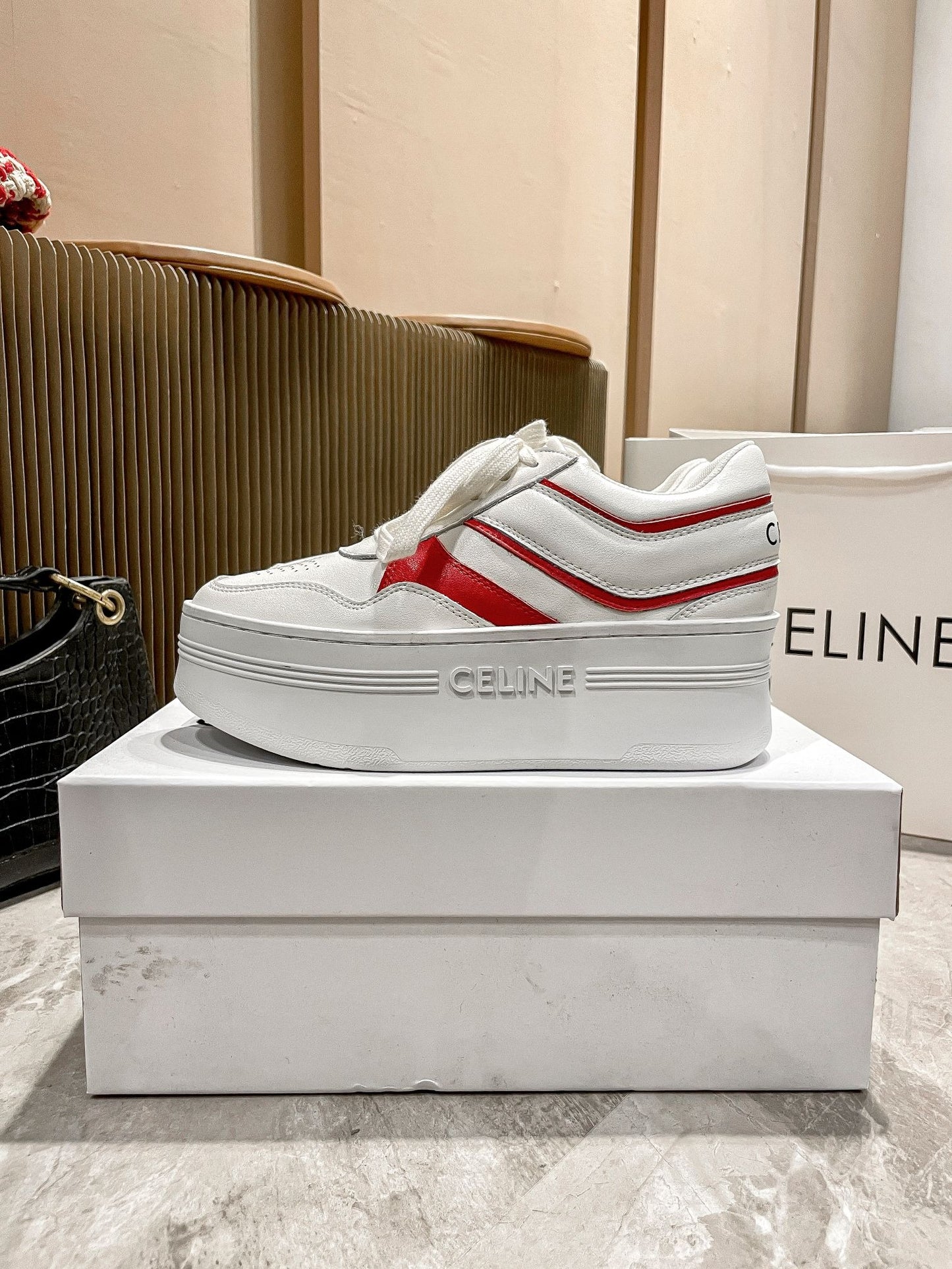 Celine Leather Vintage-Finish Sneakers