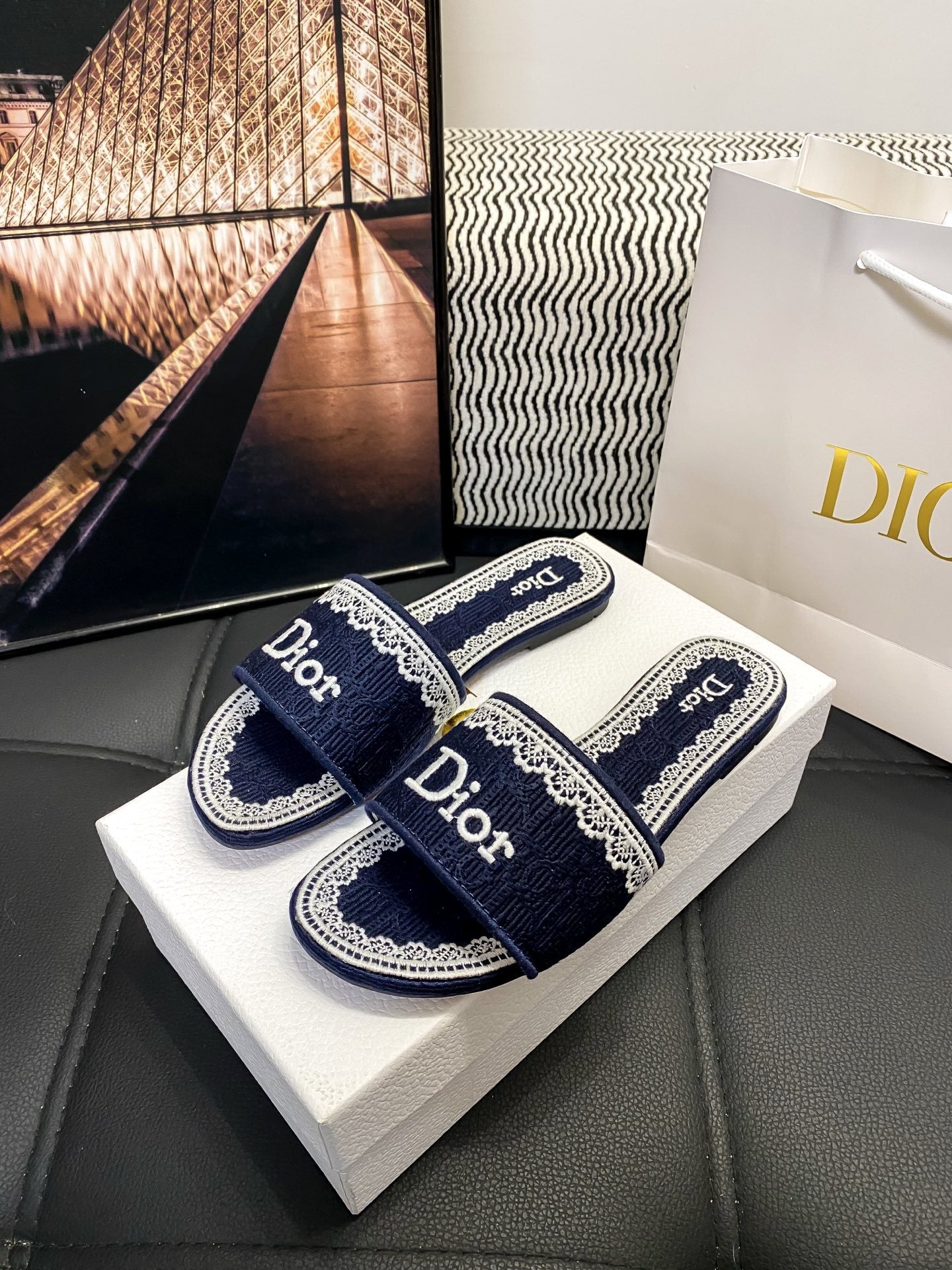 Dior Leather Logo Slides
