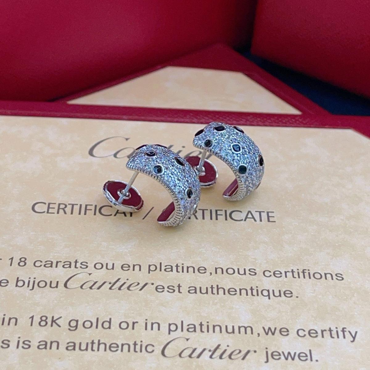 Cartier Silver Brass Leopard-Print Earrings