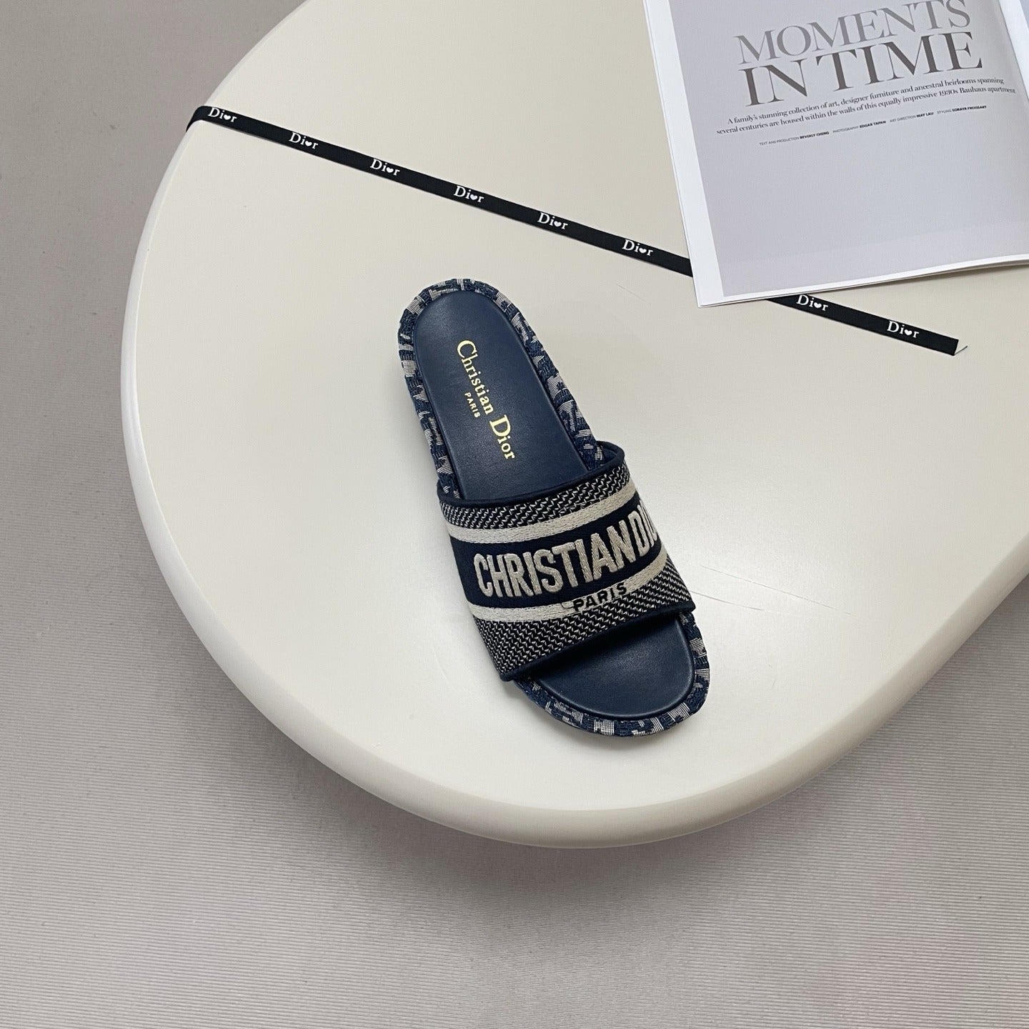 Dior Leather Embroidered Slides