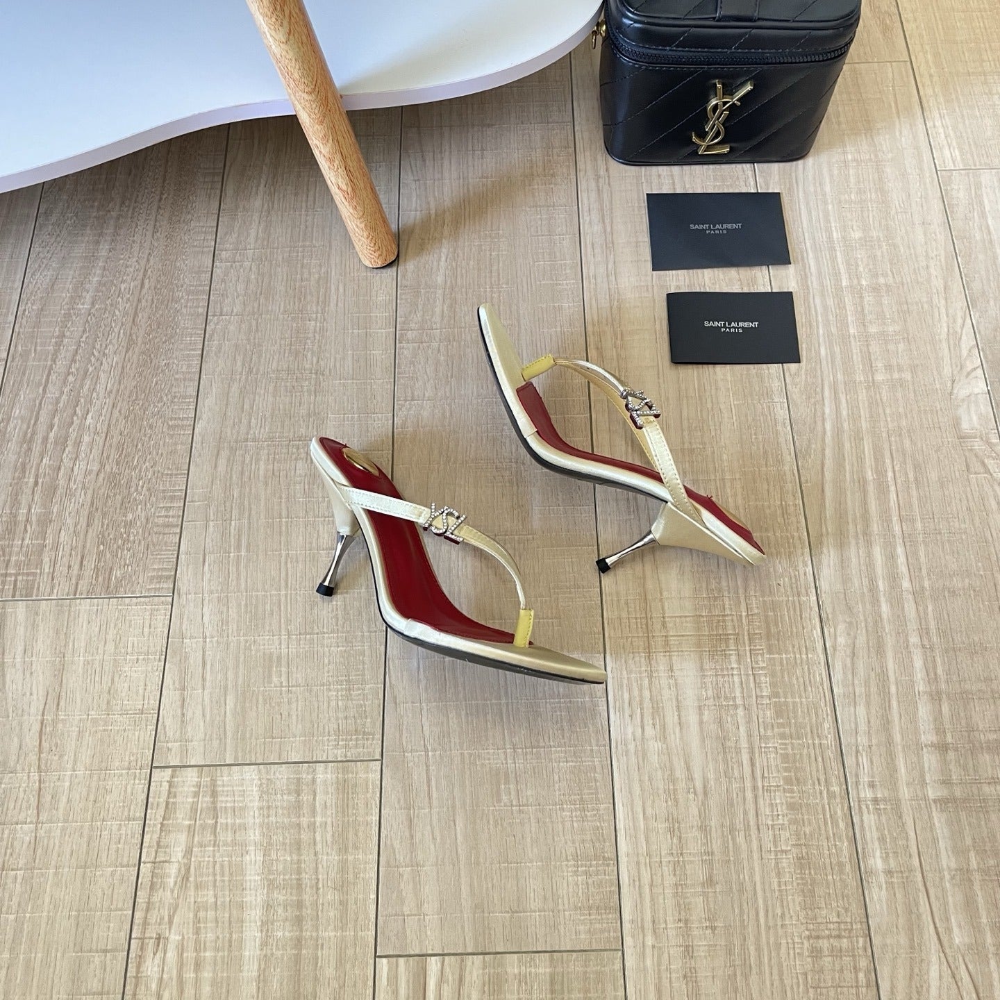 Saint Laurent Lambskin Leather Logo Slides