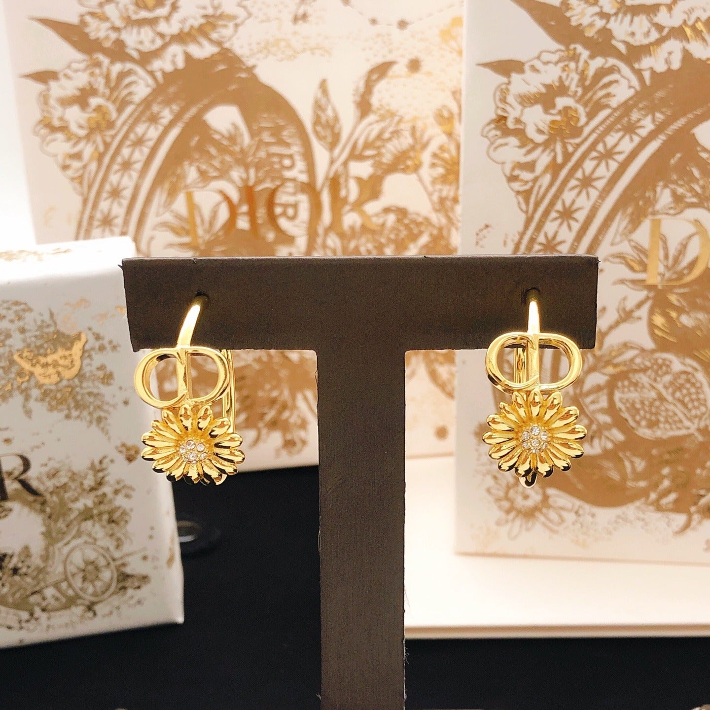 Dior Brass Sunburst Earrings
