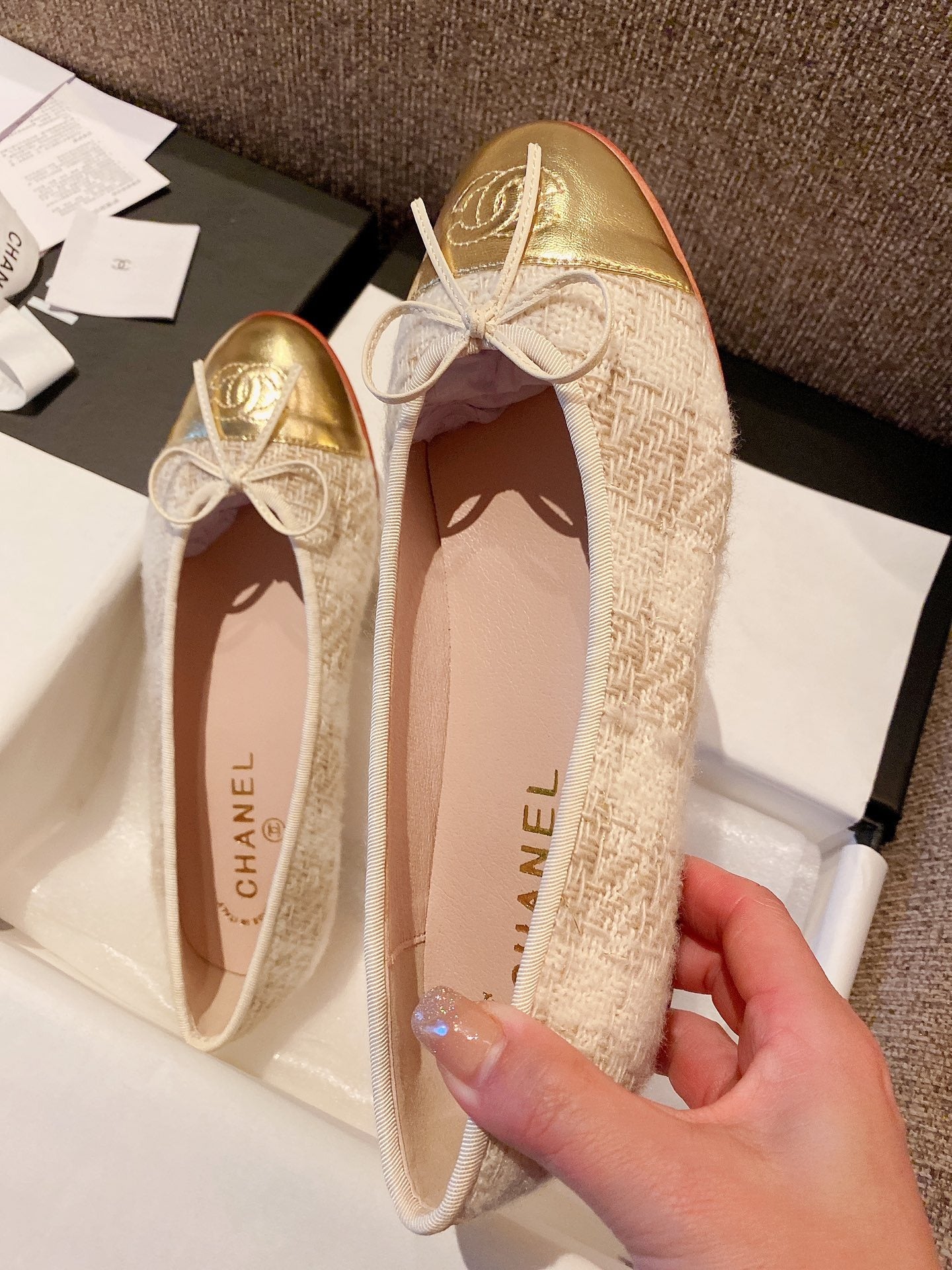 Chanel Leather Bow Ballet Flats