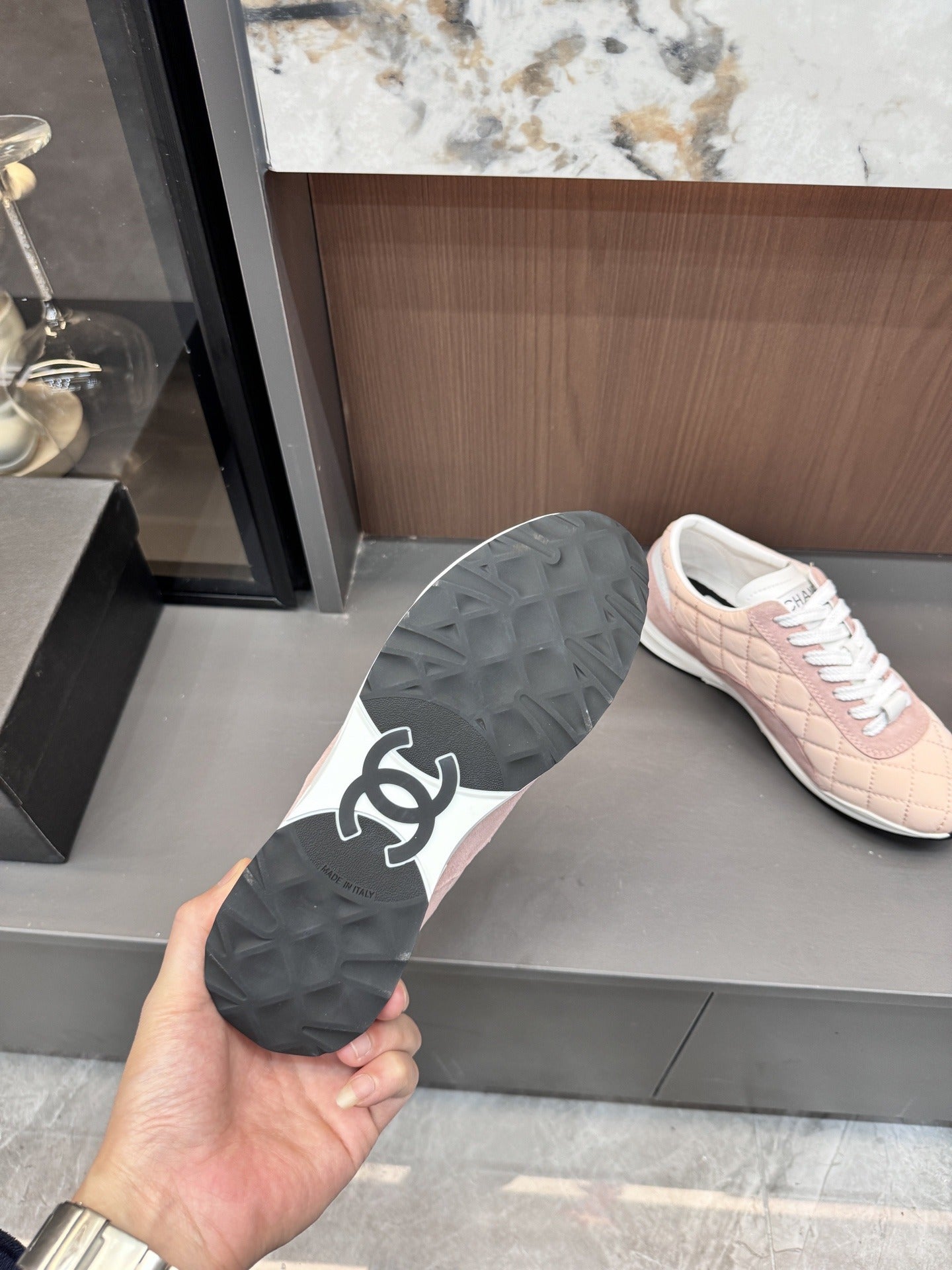 Chanel Black Lambskin Leather Logo Sneakers