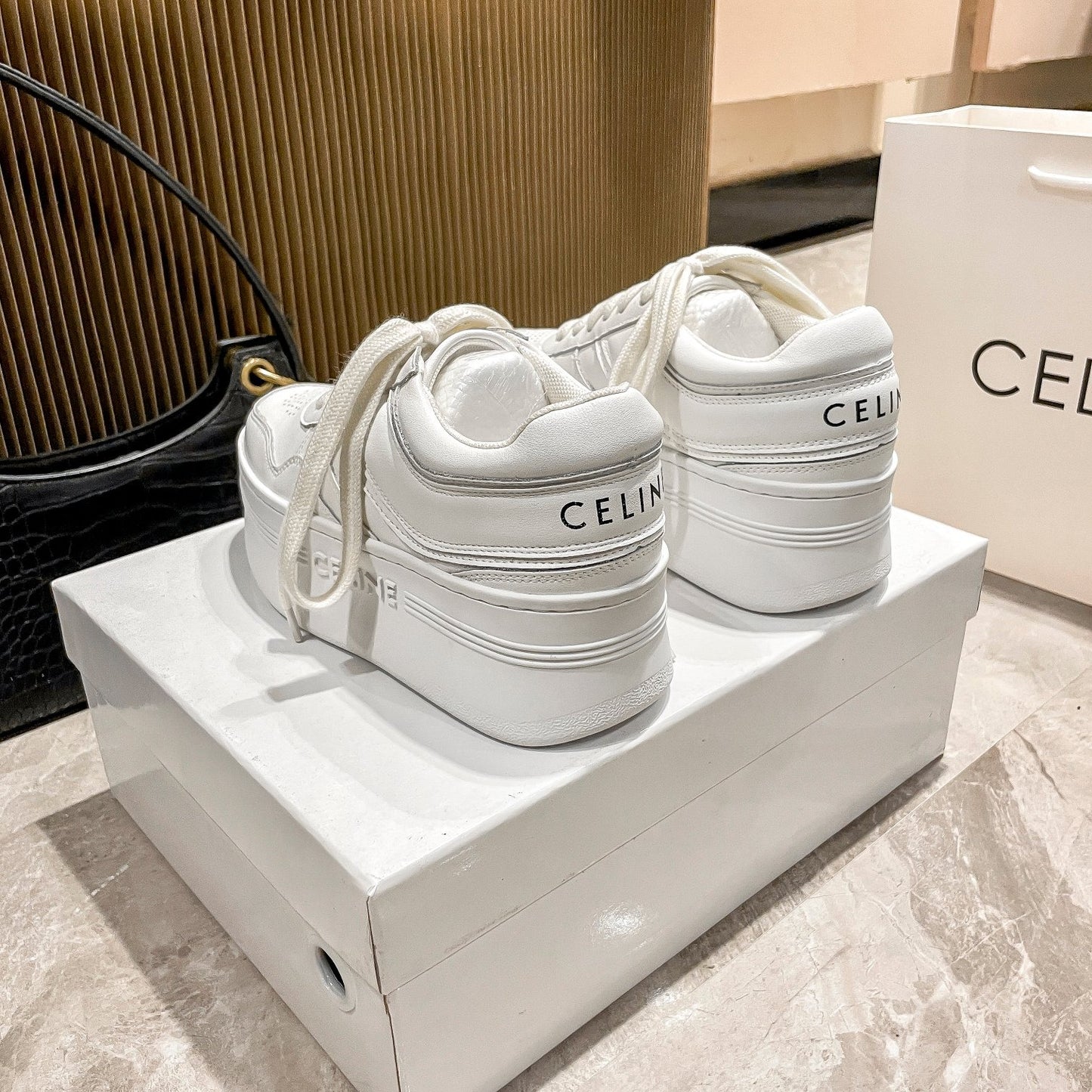 Celine Leather Vintage-Finish Sneakers