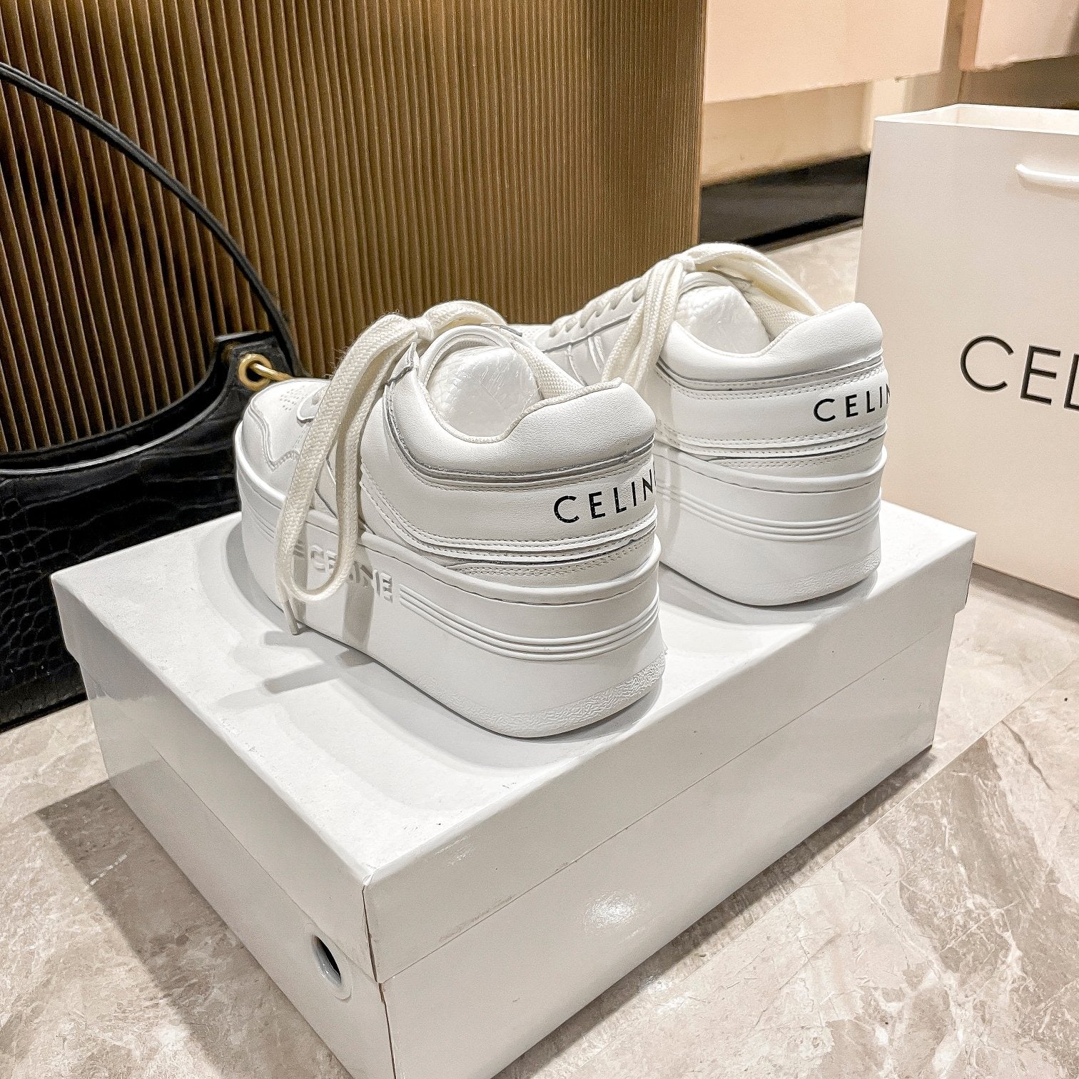 Celine Leather Vintage-Finish Sneakers