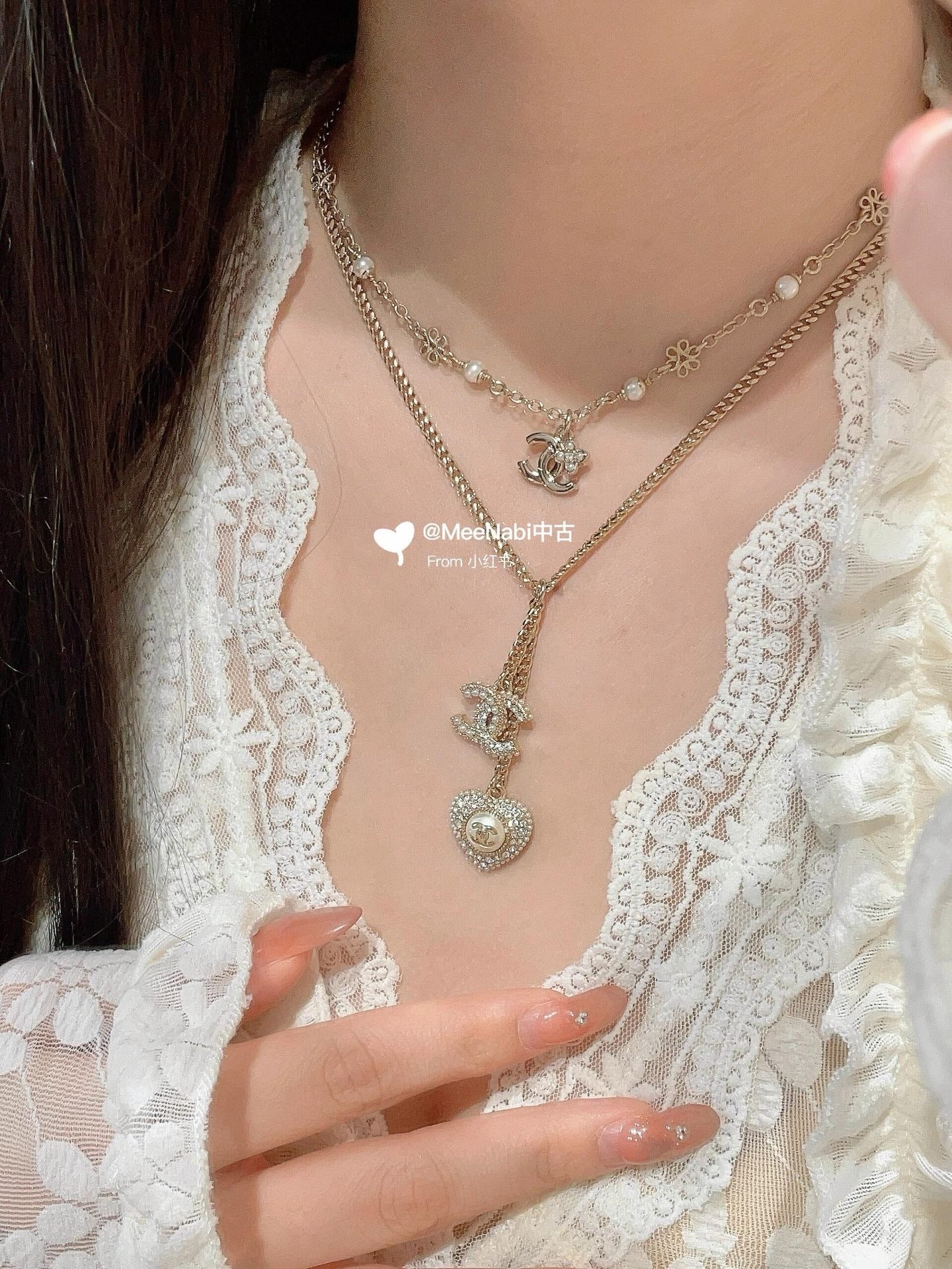 Chanel White Heart Necklace