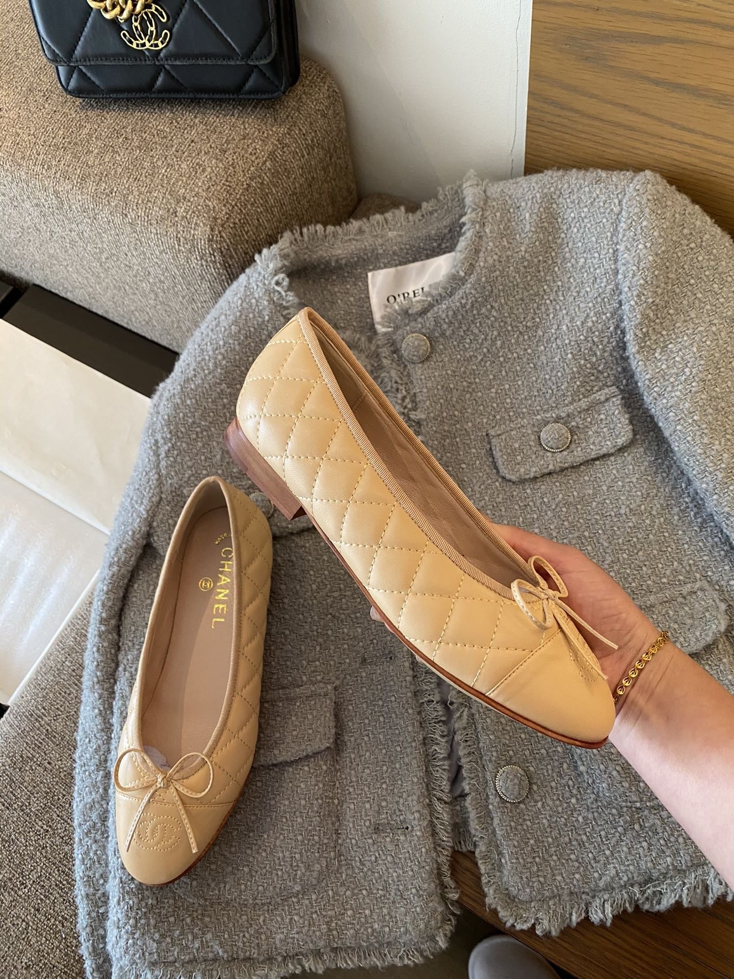 Chanel Leather Bow Ballet Flats