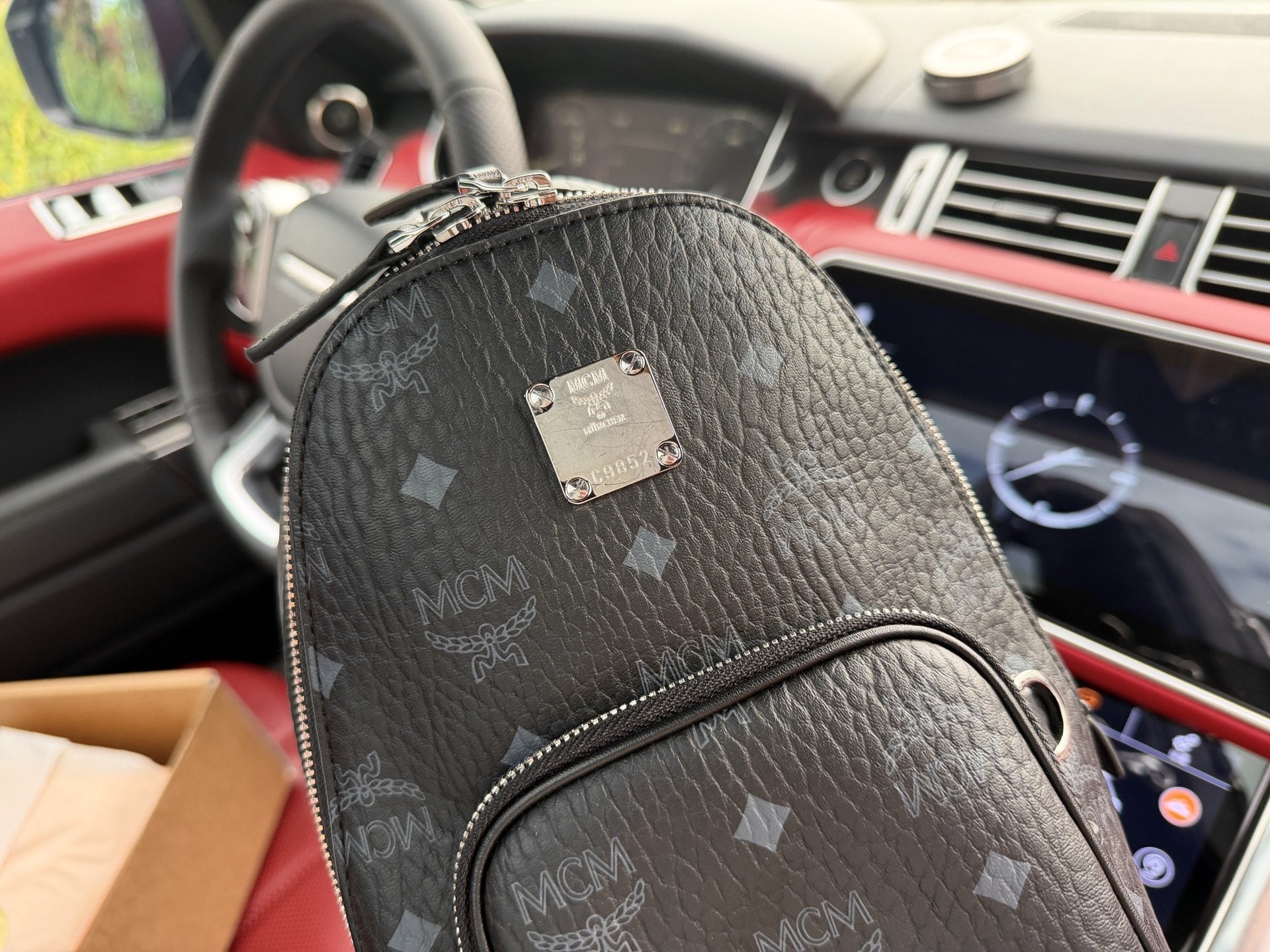 MCM Black Leather Logo Crossbody Bag