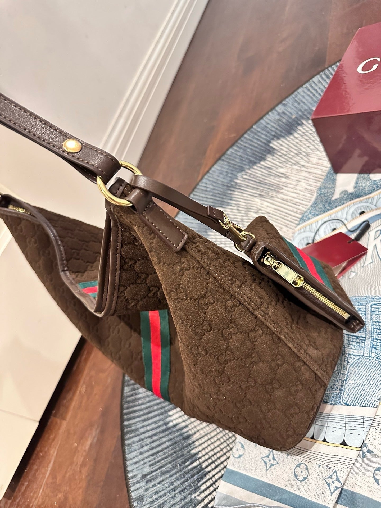 Gucci Suede & Canvas Vintage-Finish Crossbody Bag