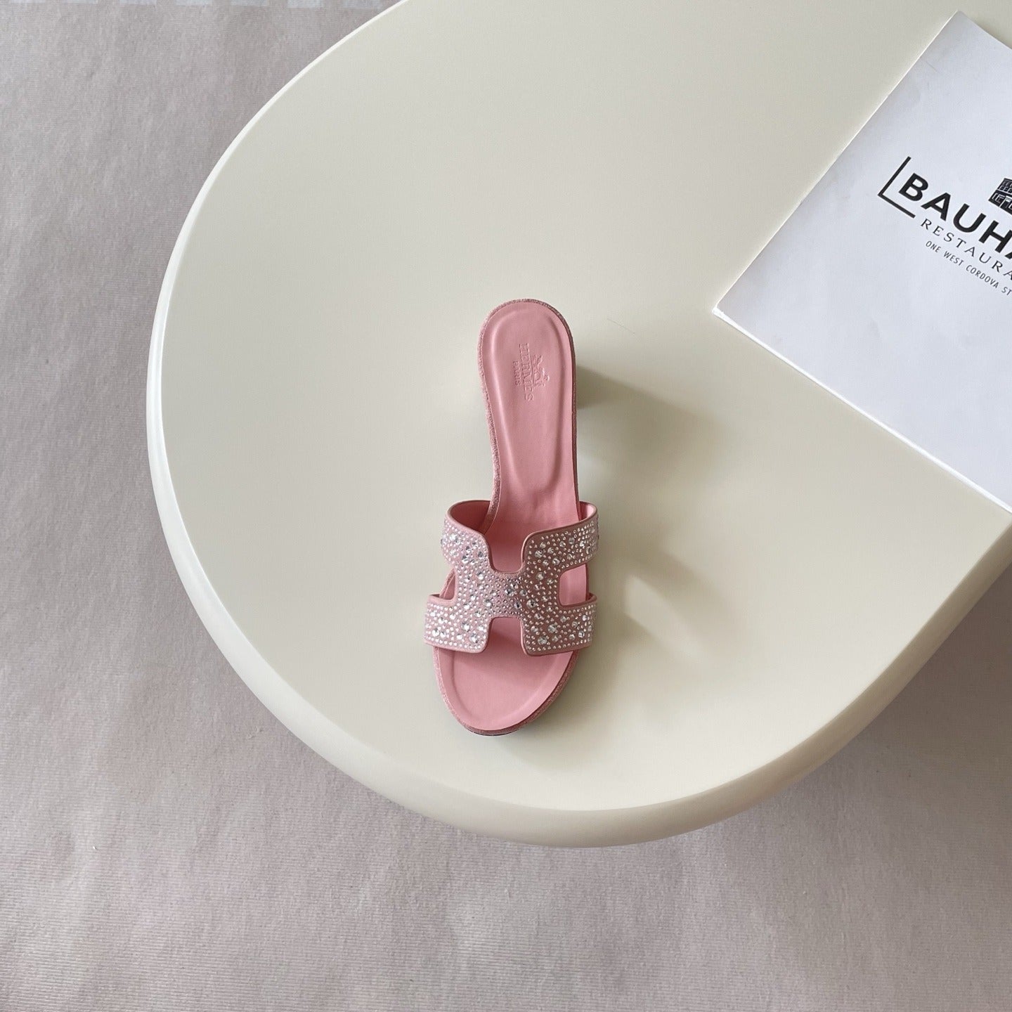 Hermes Leather Crystal Slides
