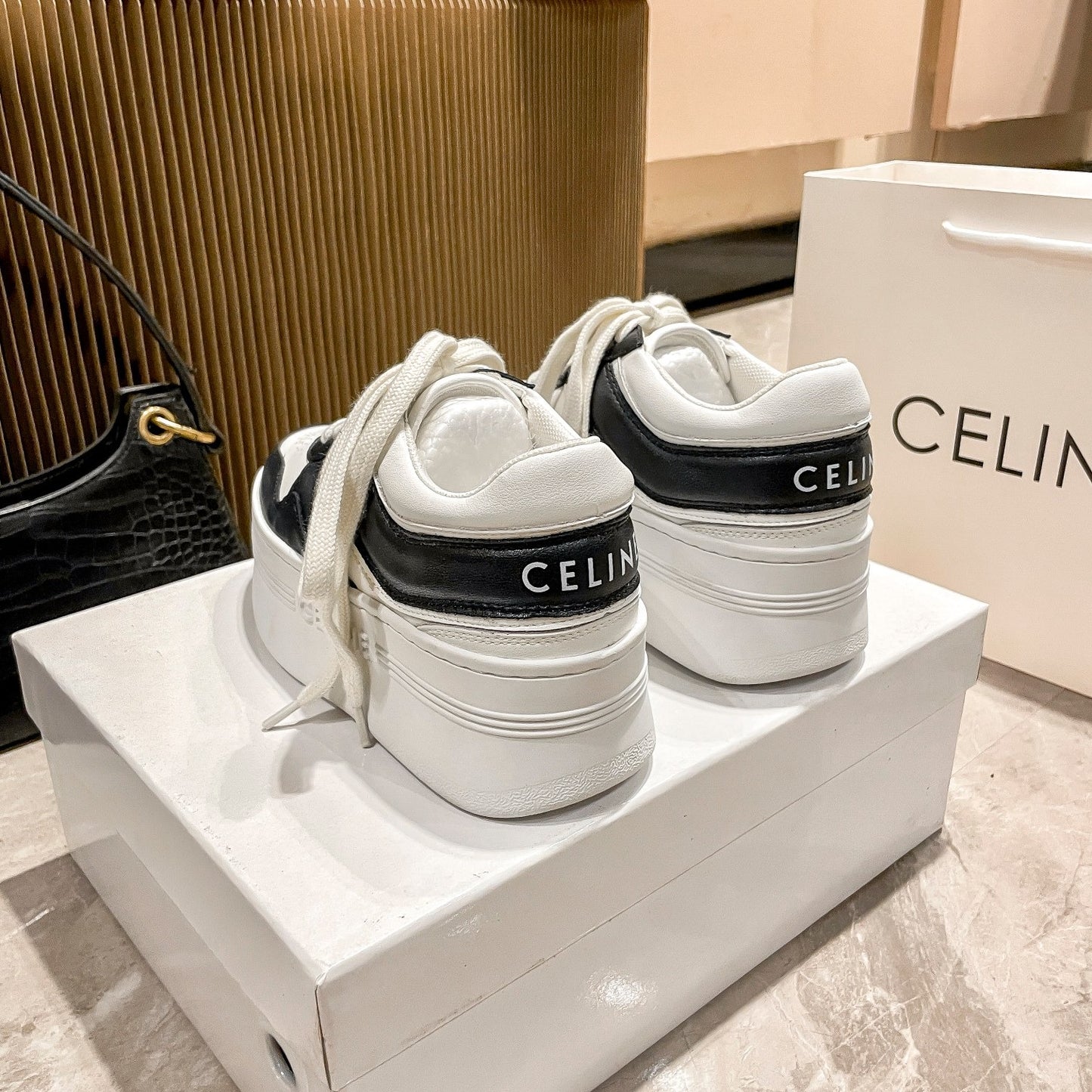 Celine Leather Vintage-Finish Sneakers