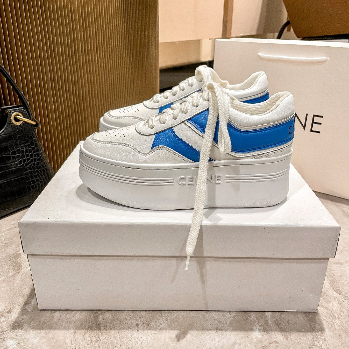 Celine Leather Vintage-Finish Sneakers