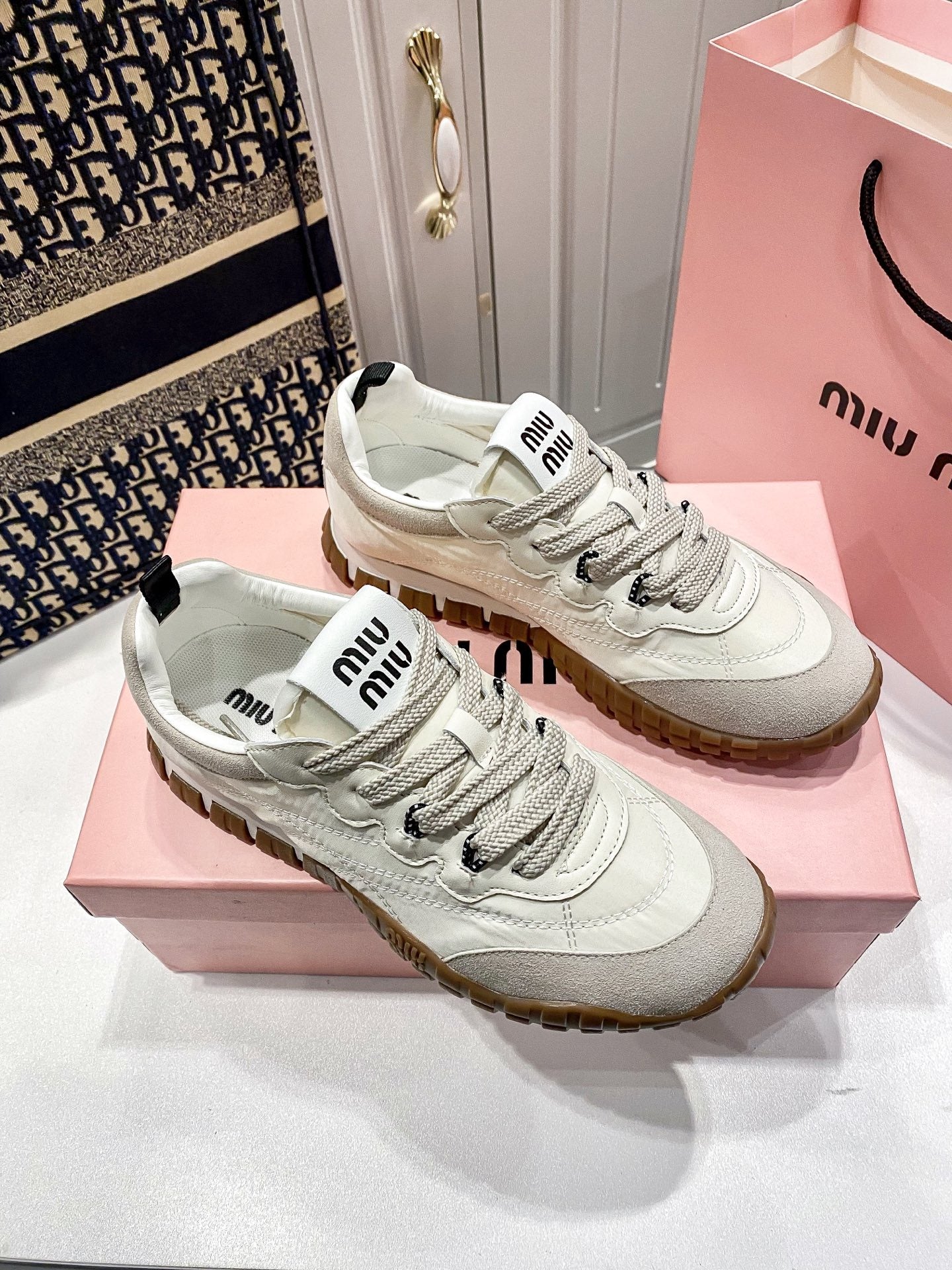 Miu Miu Black Canvas & Leather Vintage-Finish Sneakers