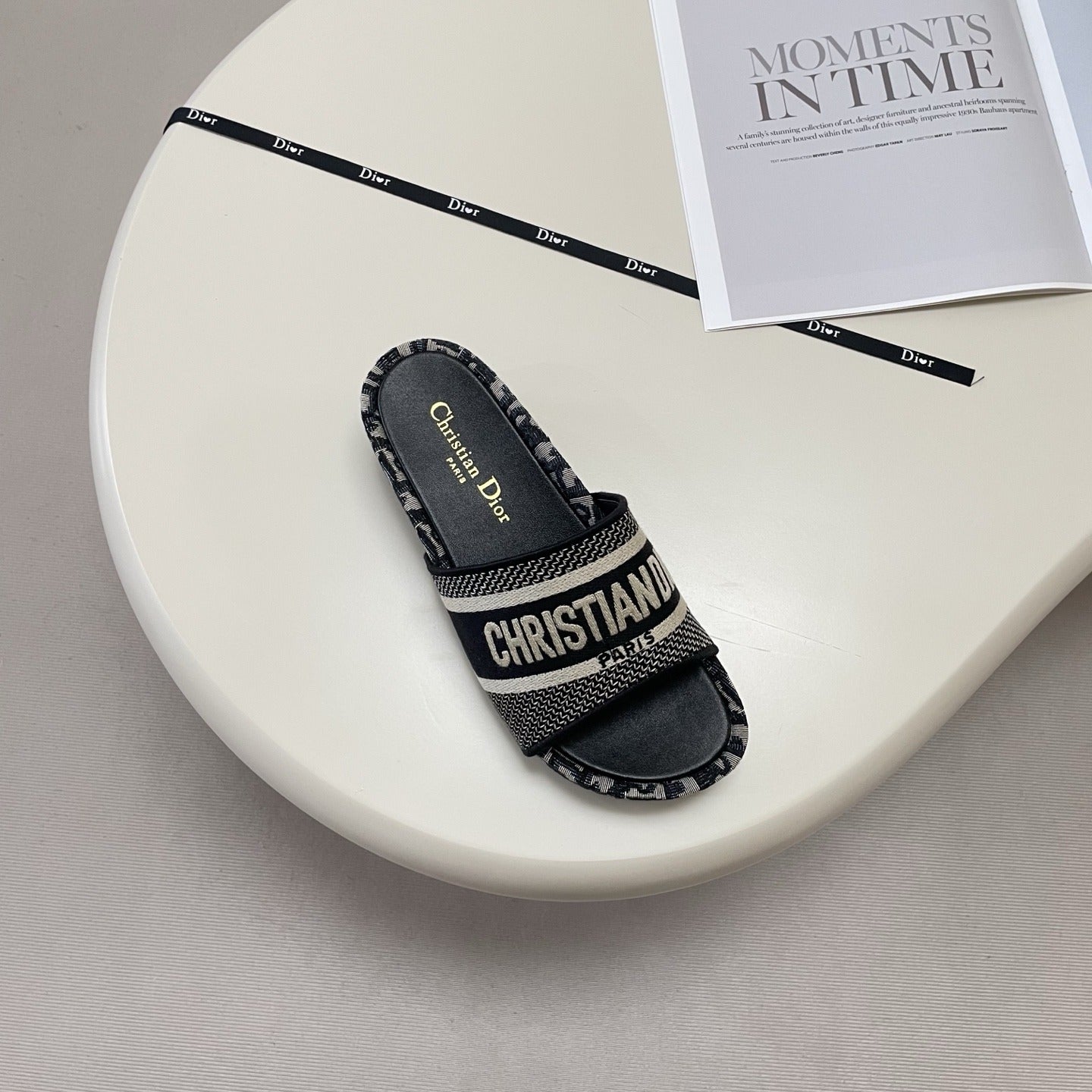Dior Leather Embroidered Slides