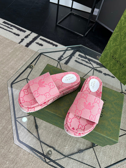 Gucci Green Canvas & Leather Double G Slides