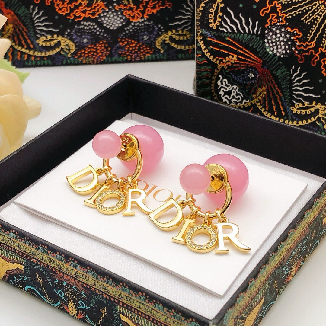 Dior Pink Brass Logo Earrings