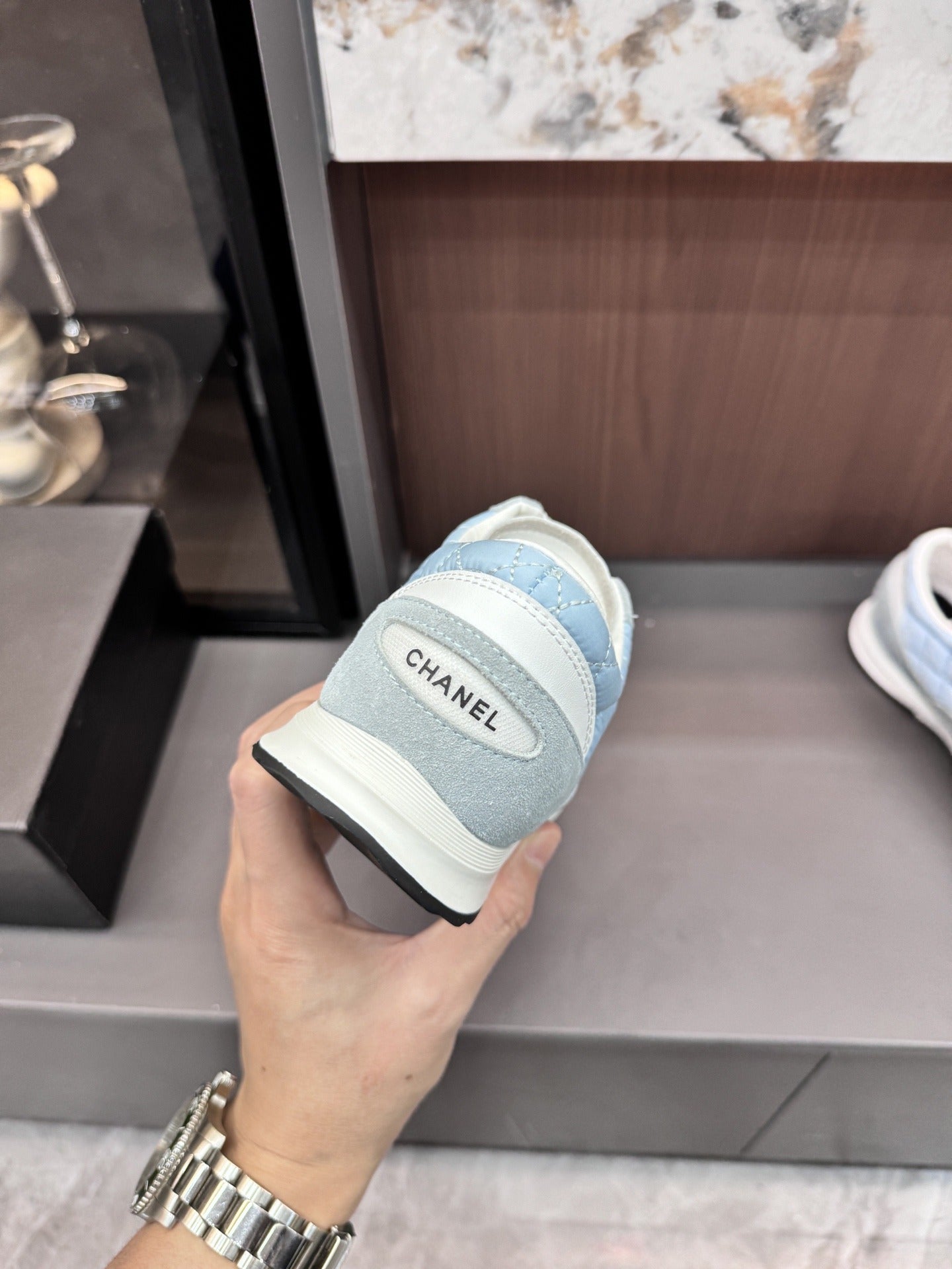 Chanel Black Lambskin Leather Logo Sneakers